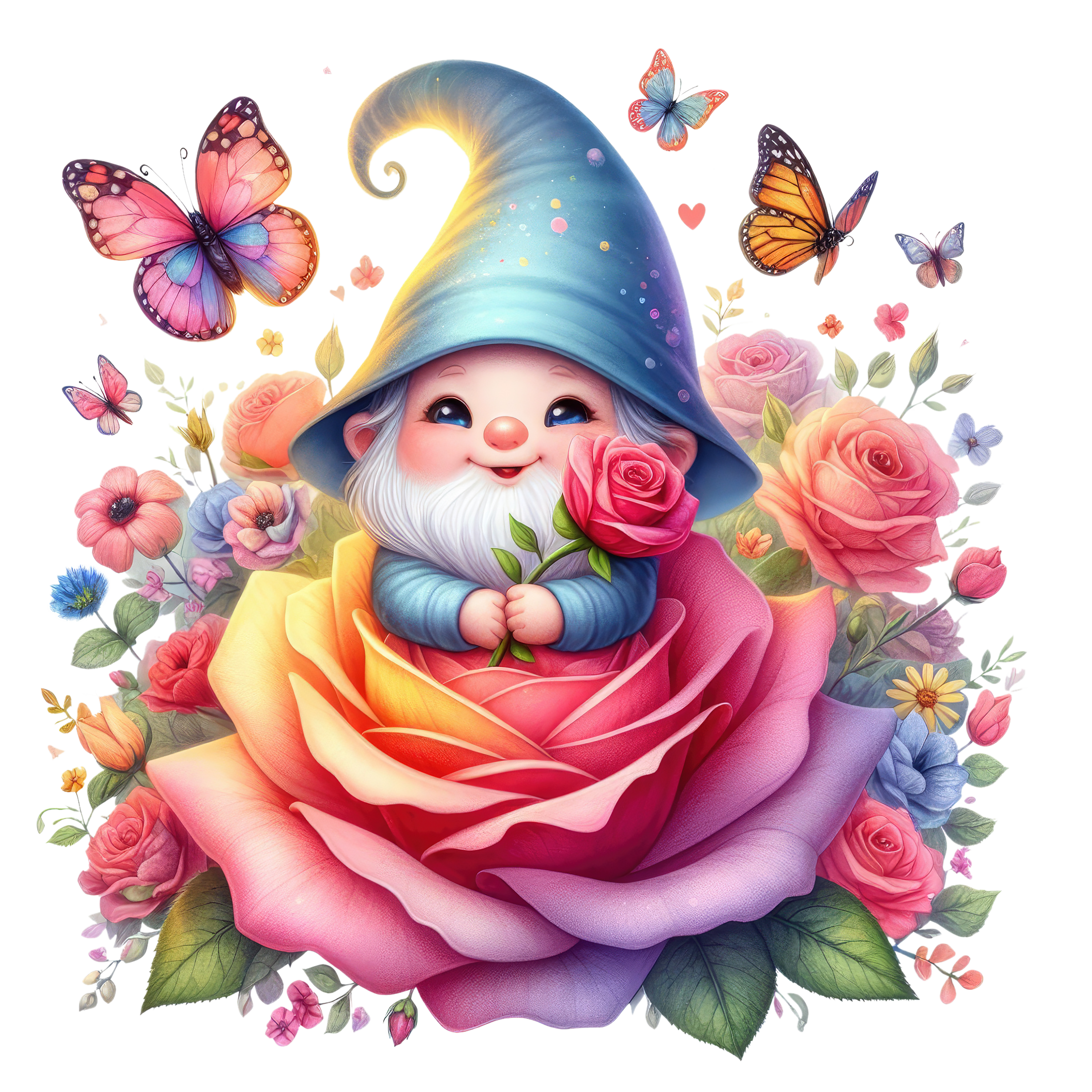 Gnomes and Roses DTF Transfer: Vibrant Fabric Appliques for Custom Apparel