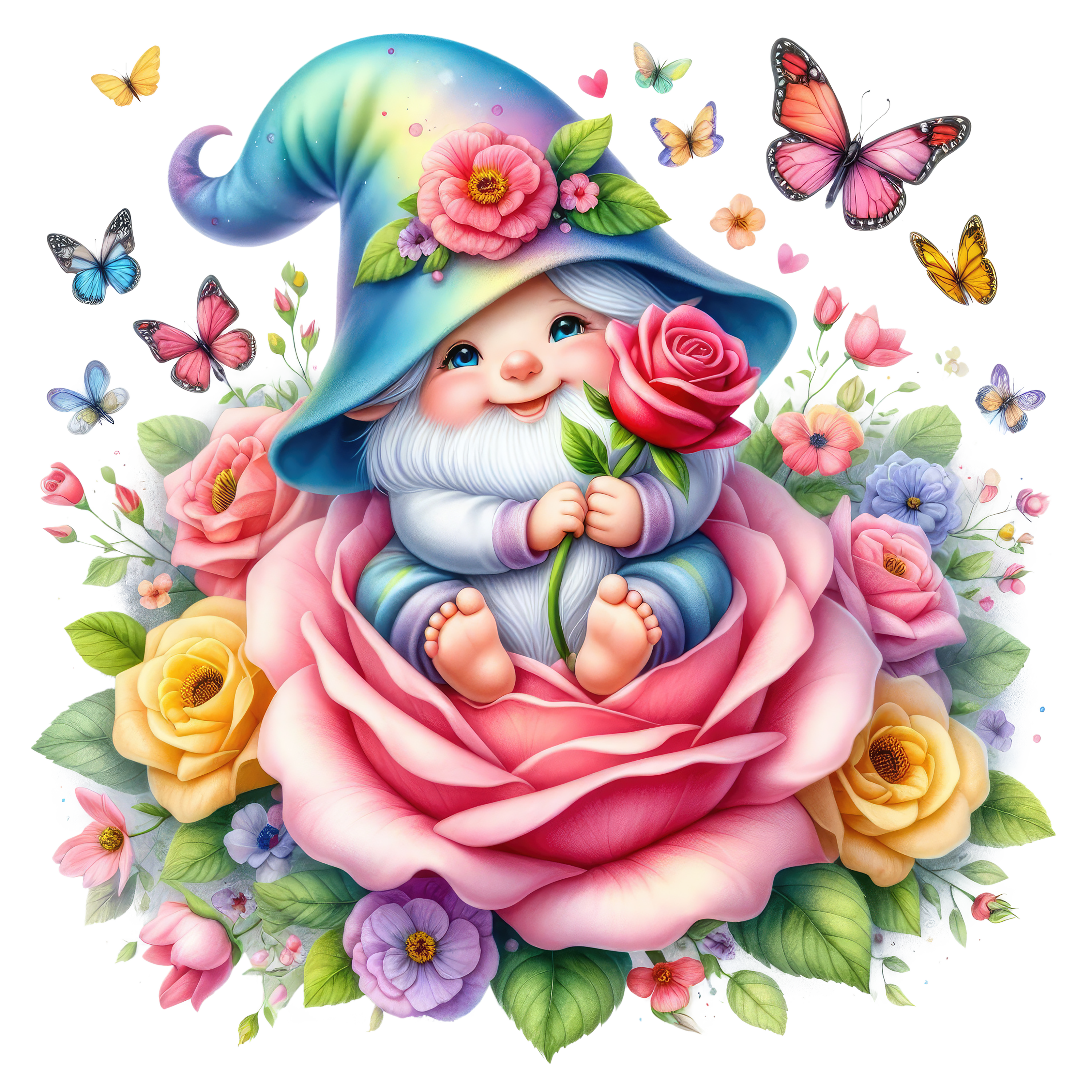 Gnomes and Roses DTF Transfer: Vibrant Fabric Appliques for Custom Apparel