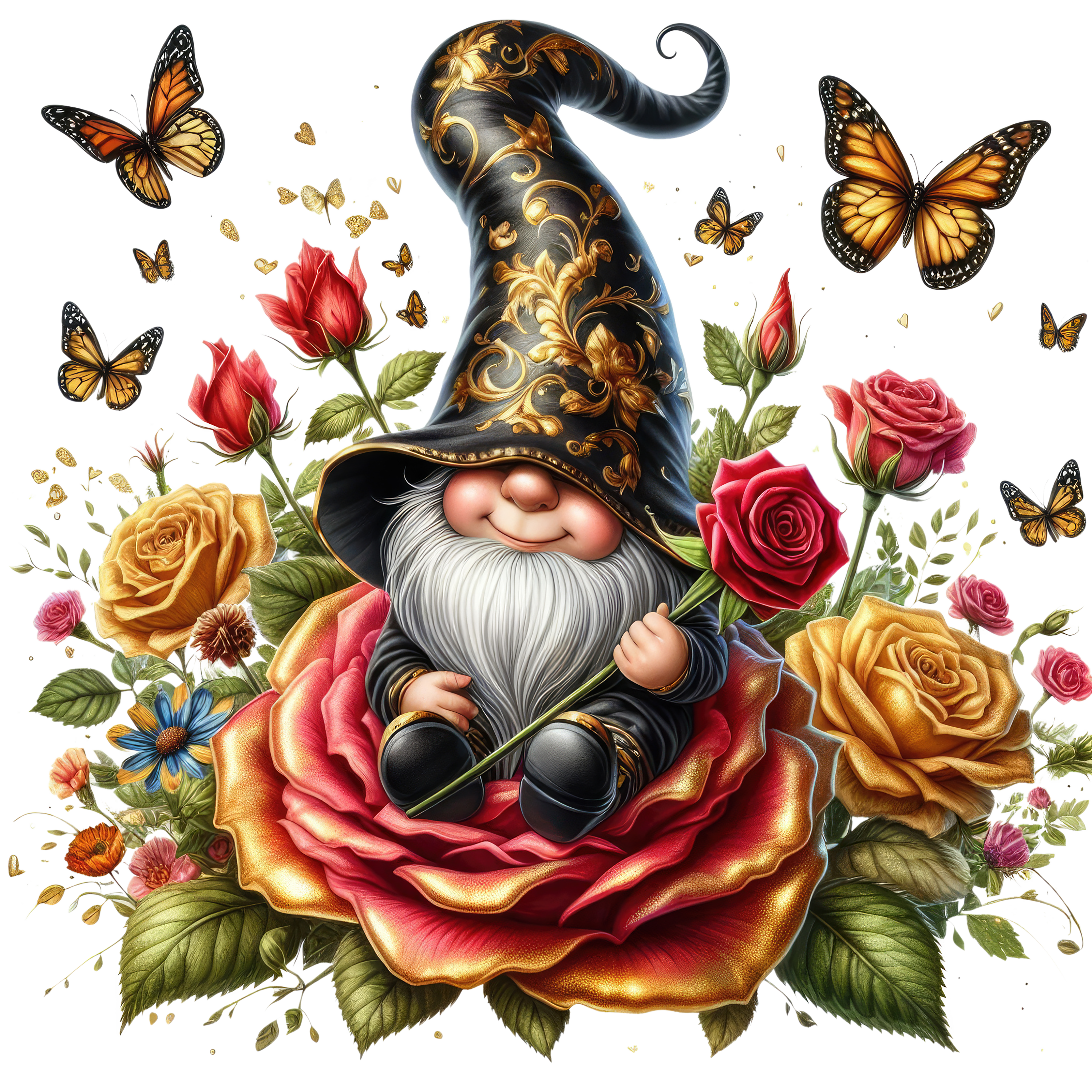 Gnomes and Roses DTF Transfer: Vibrant Fabric Appliques for Custom Apparel