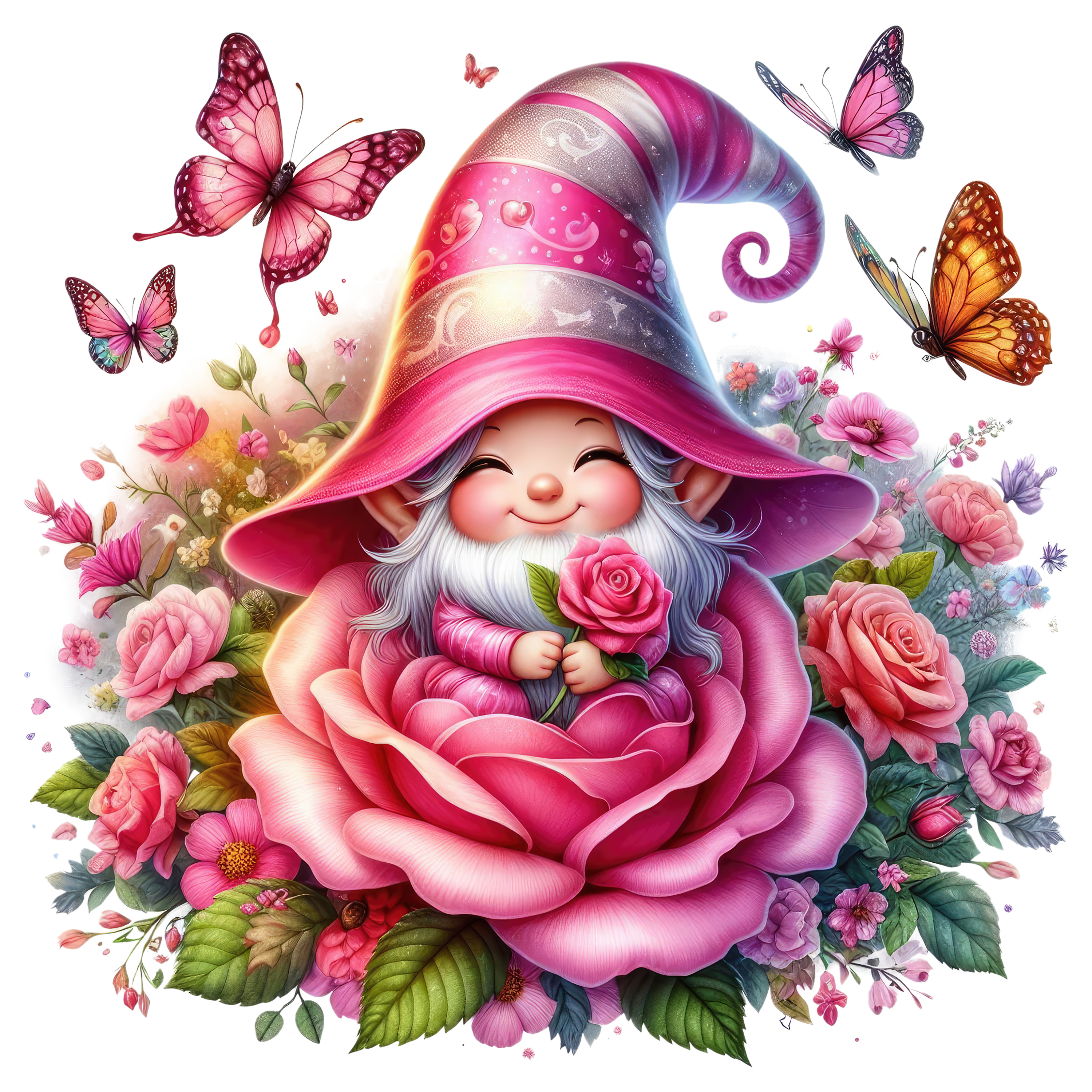 Gnomes and Roses DTF Transfer: Vibrant Fabric Appliques for Custom Apparel