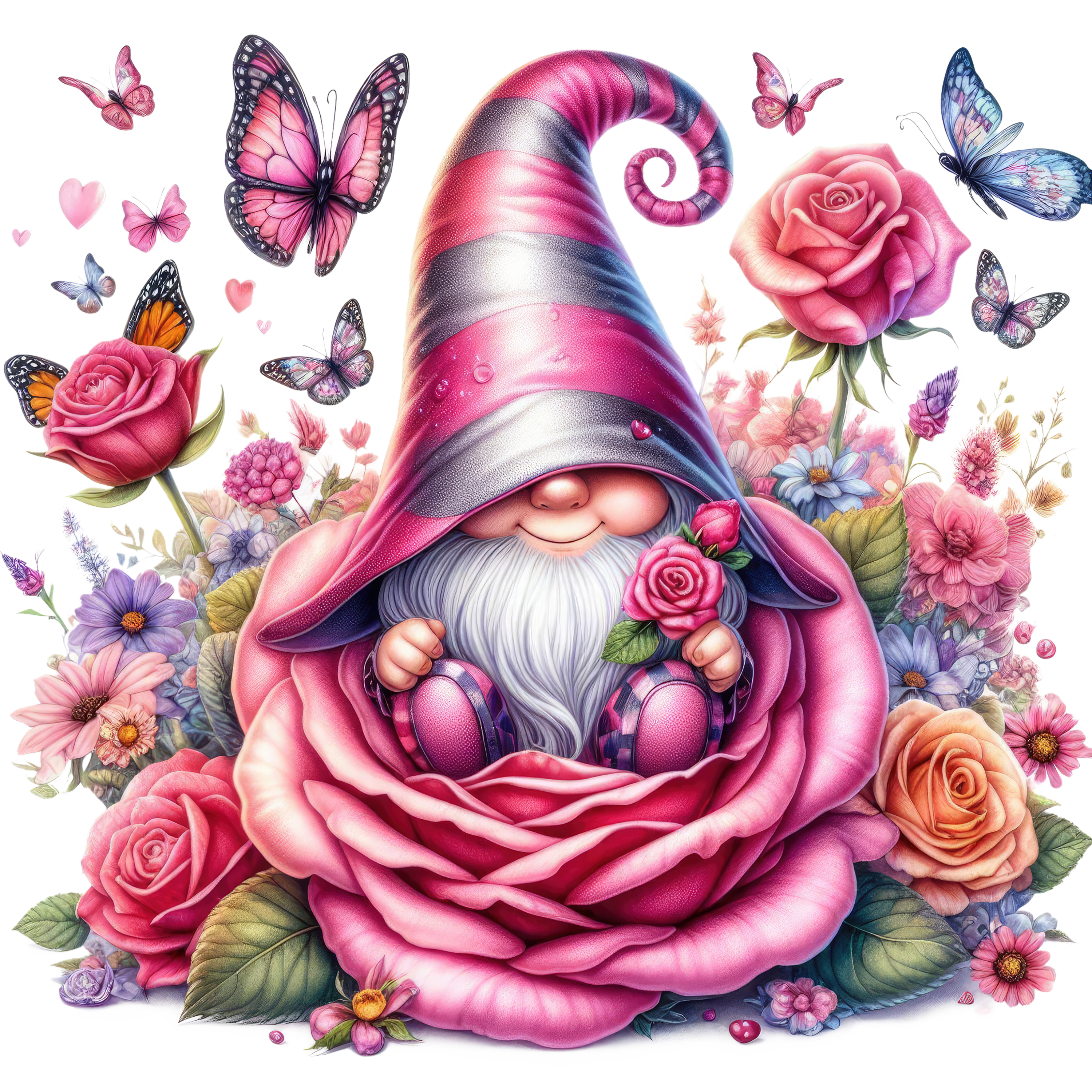 Gnomes and Roses DTF Transfer: Vibrant Fabric Appliques for Custom Apparel