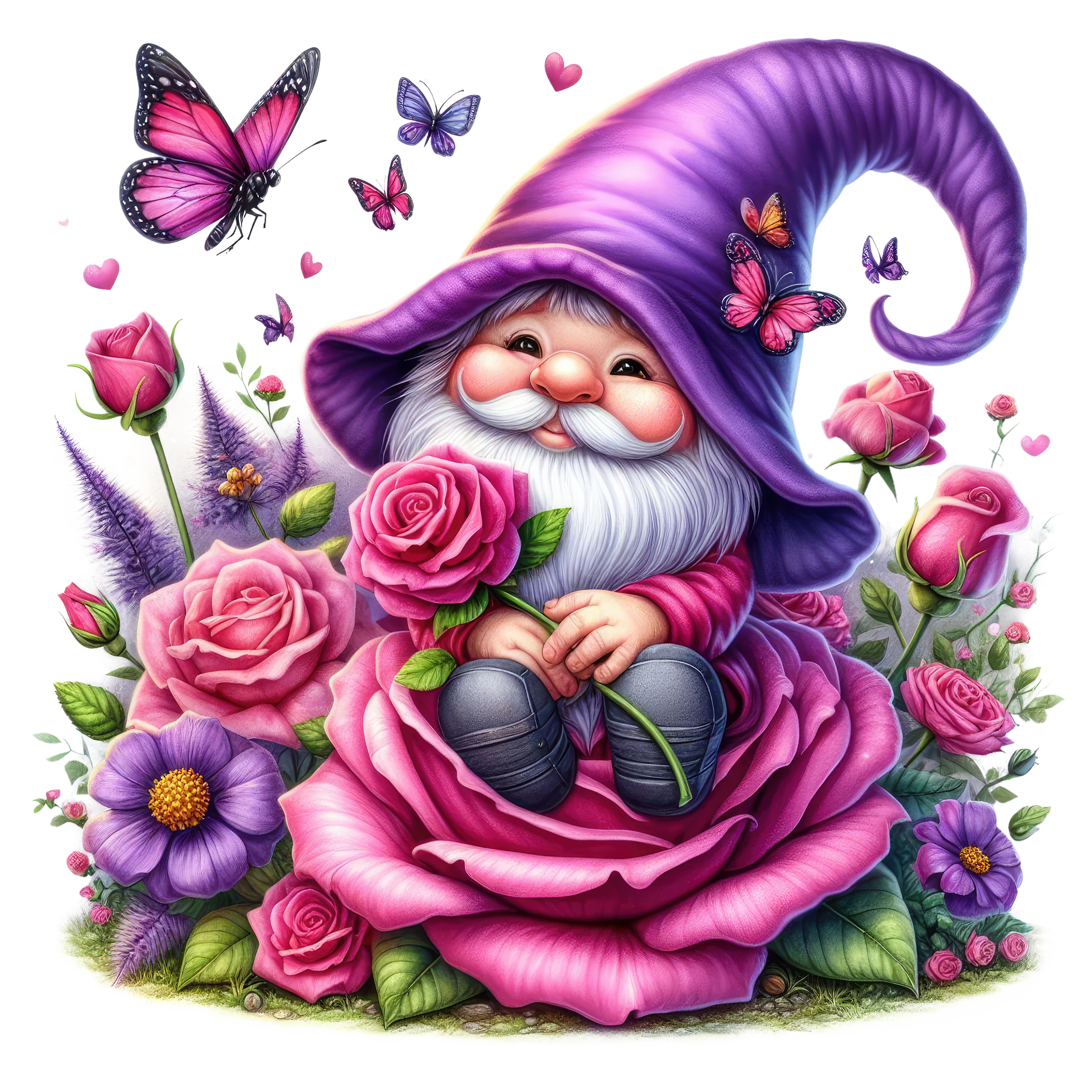 Gnomes and Roses DTF Transfer: Vibrant Fabric Appliques for Custom Apparel