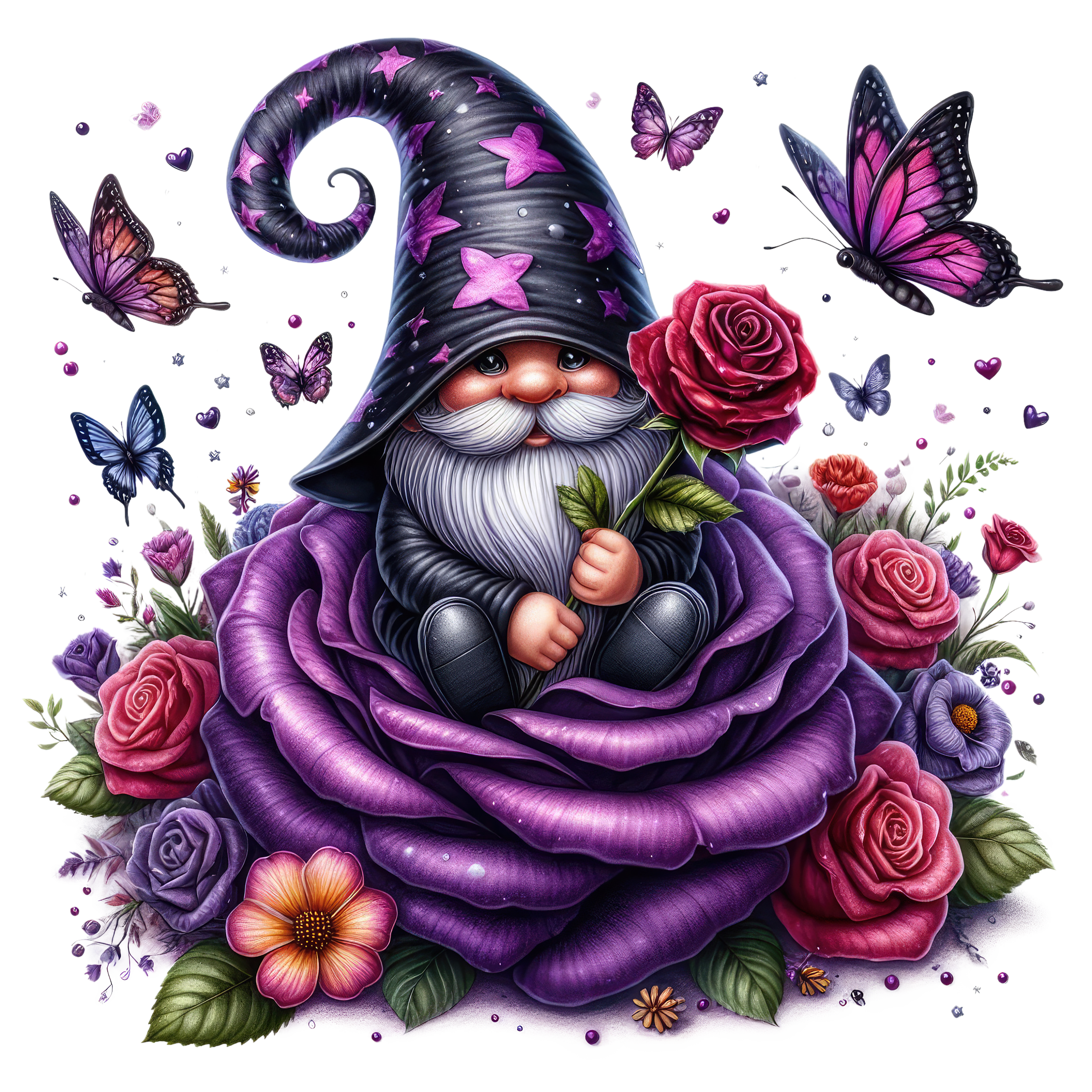 Gnomes and Roses DTF Transfer: Vibrant Fabric Appliques for Custom Apparel