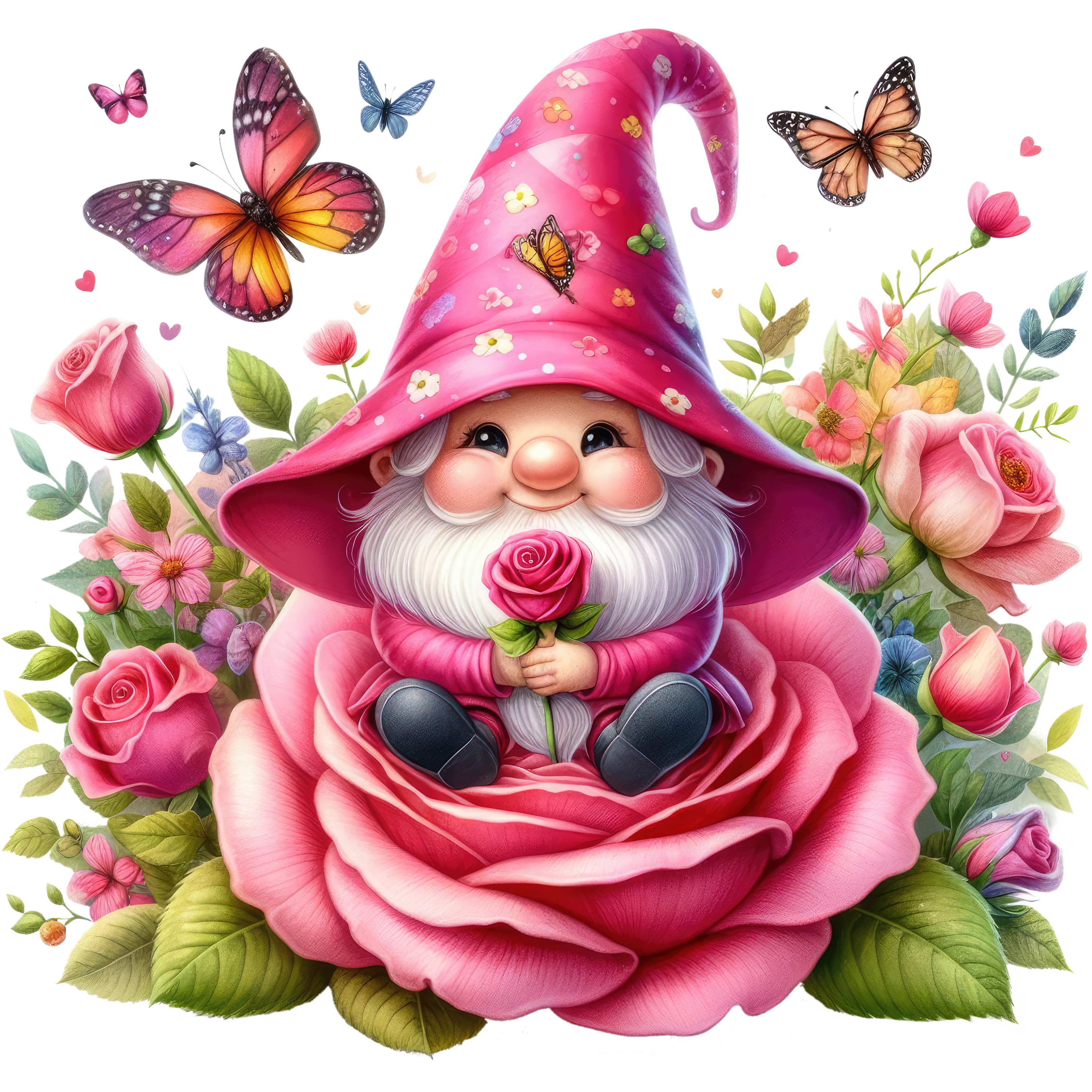 Gnomes and Roses DTF Transfer: Vibrant Fabric Appliques for Custom Apparel