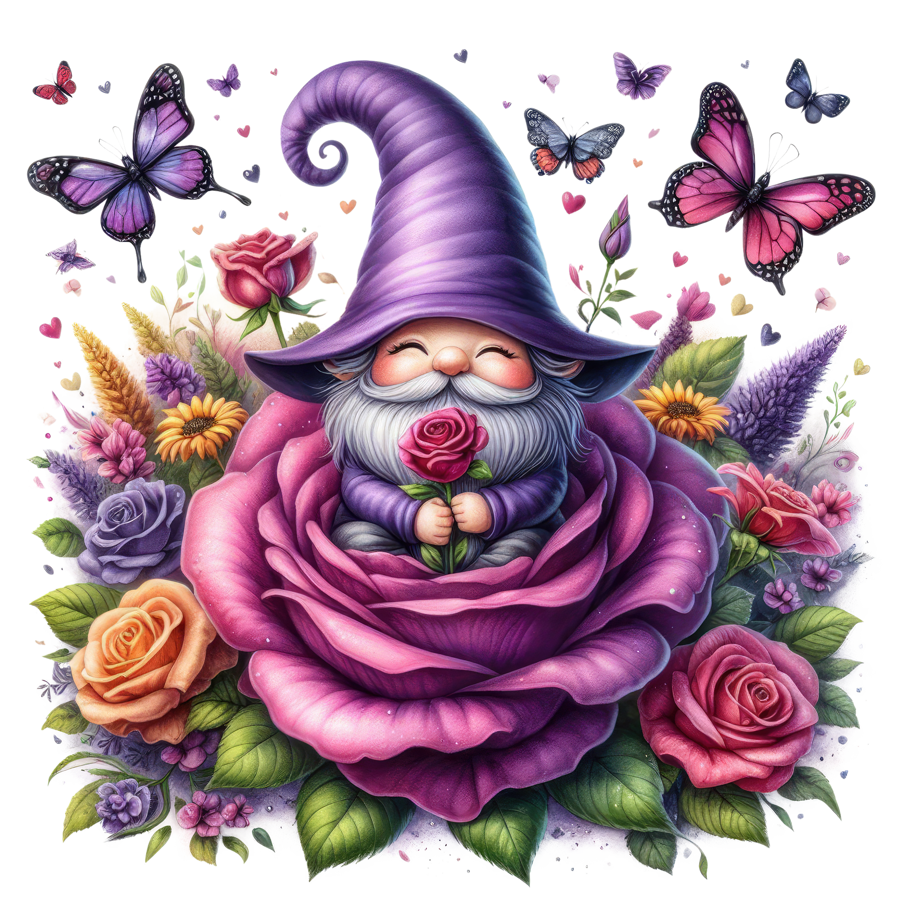 Gnomes and Roses DTF Transfer: Vibrant Fabric Appliques for Custom Apparel