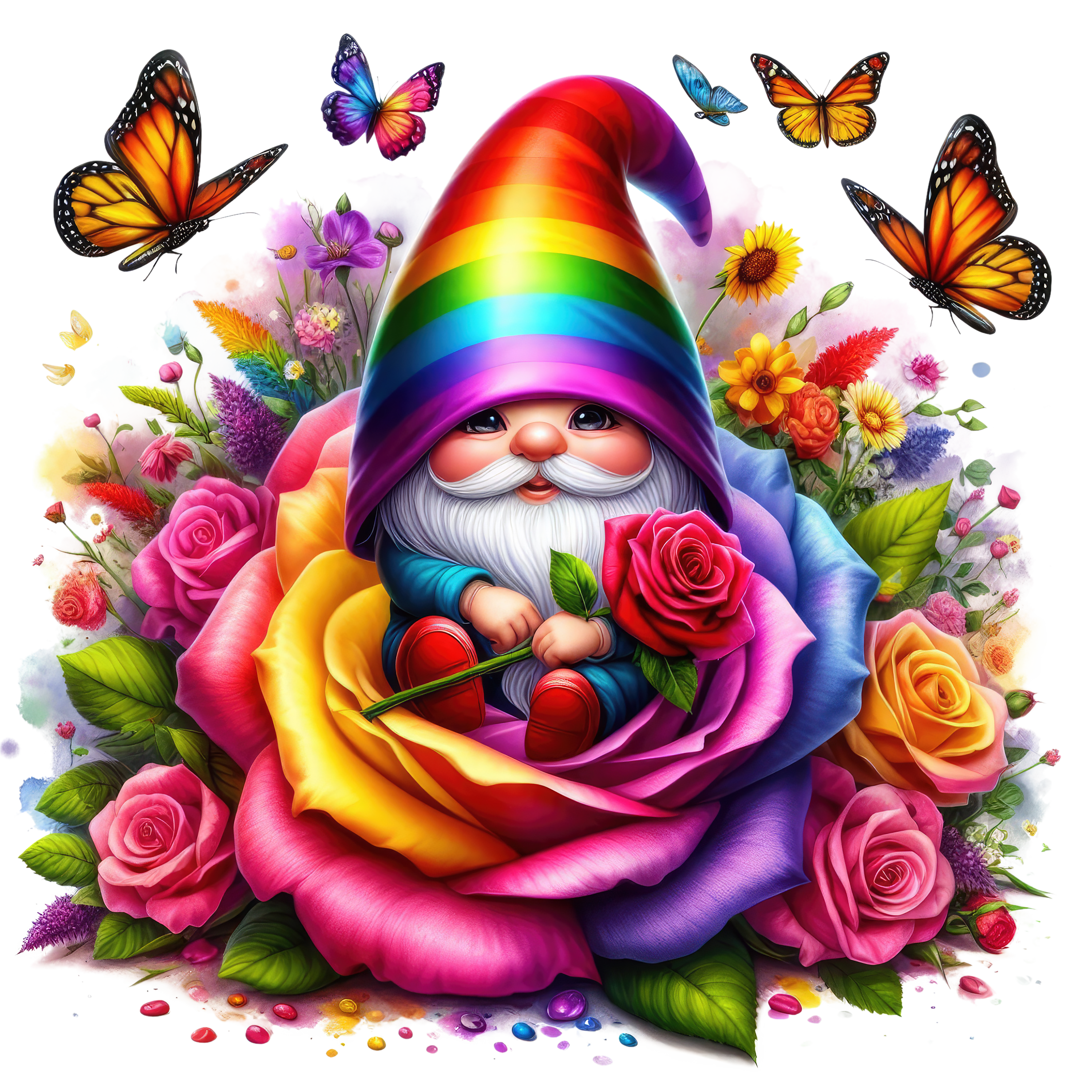 Gnomes and Roses DTF Transfer: Vibrant Fabric Appliques for Custom Apparel