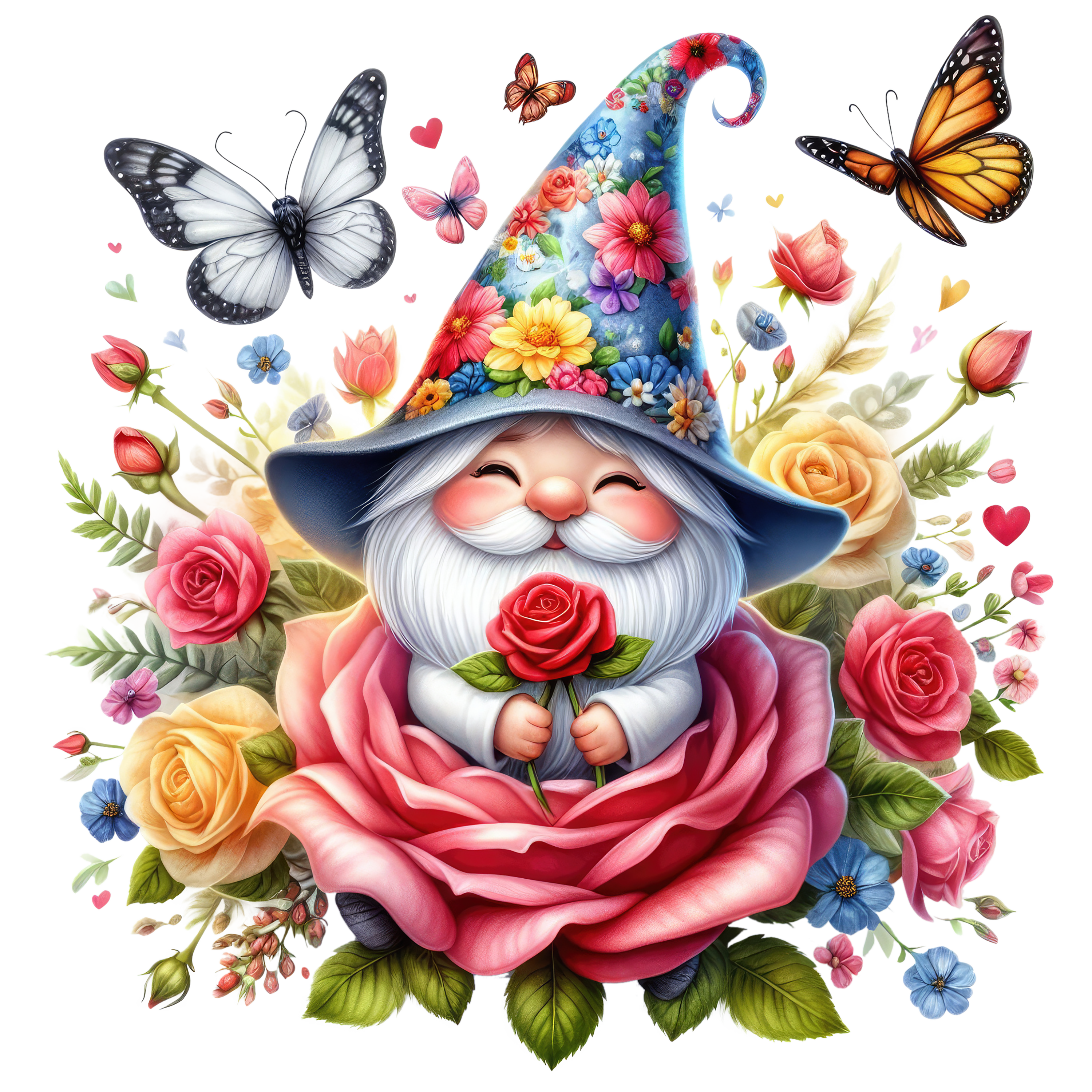 Gnomes and Roses DTF Transfer: Vibrant Fabric Appliques for Custom Apparel