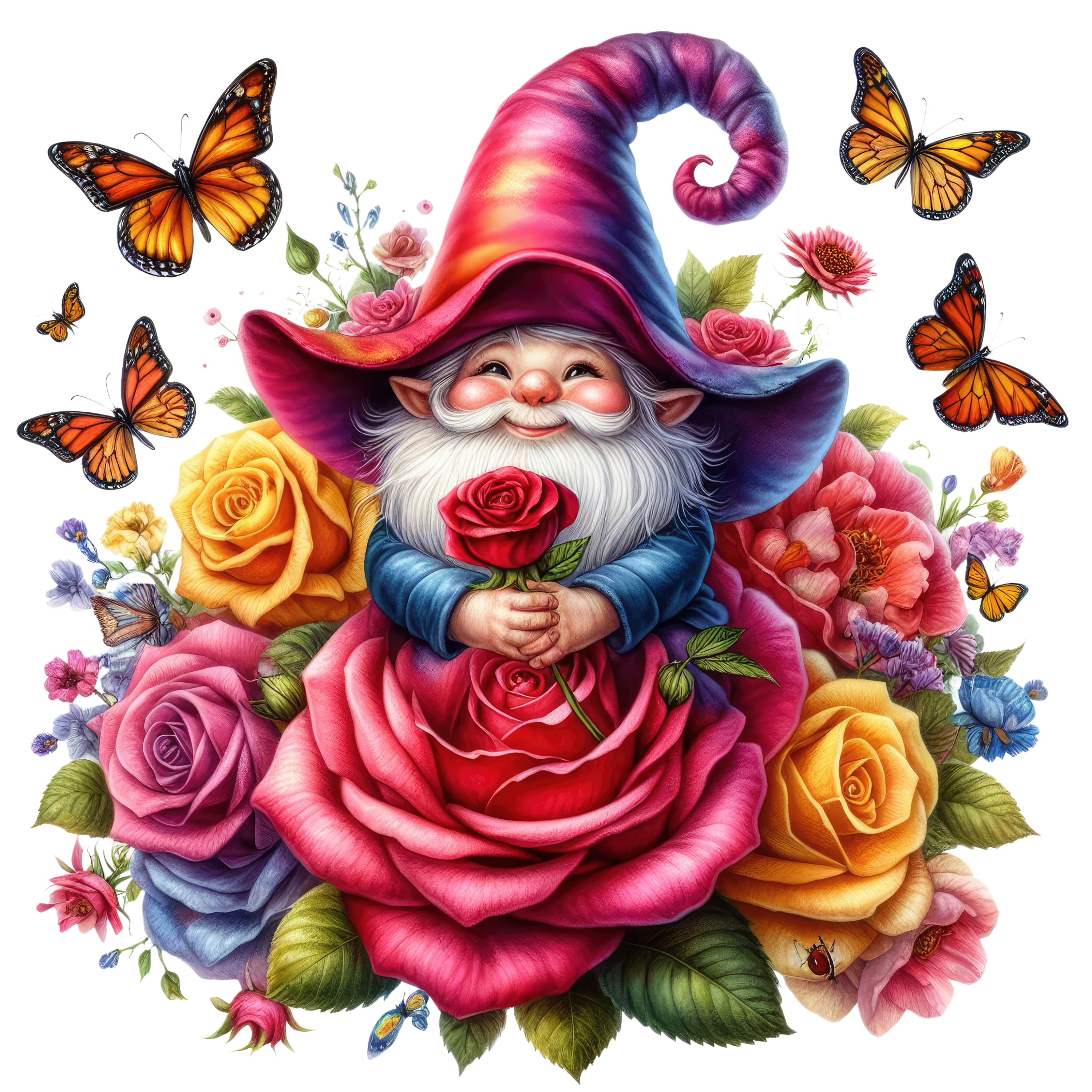 Gnomes and Roses DTF Transfer: Vibrant Fabric Appliques for Custom Apparel