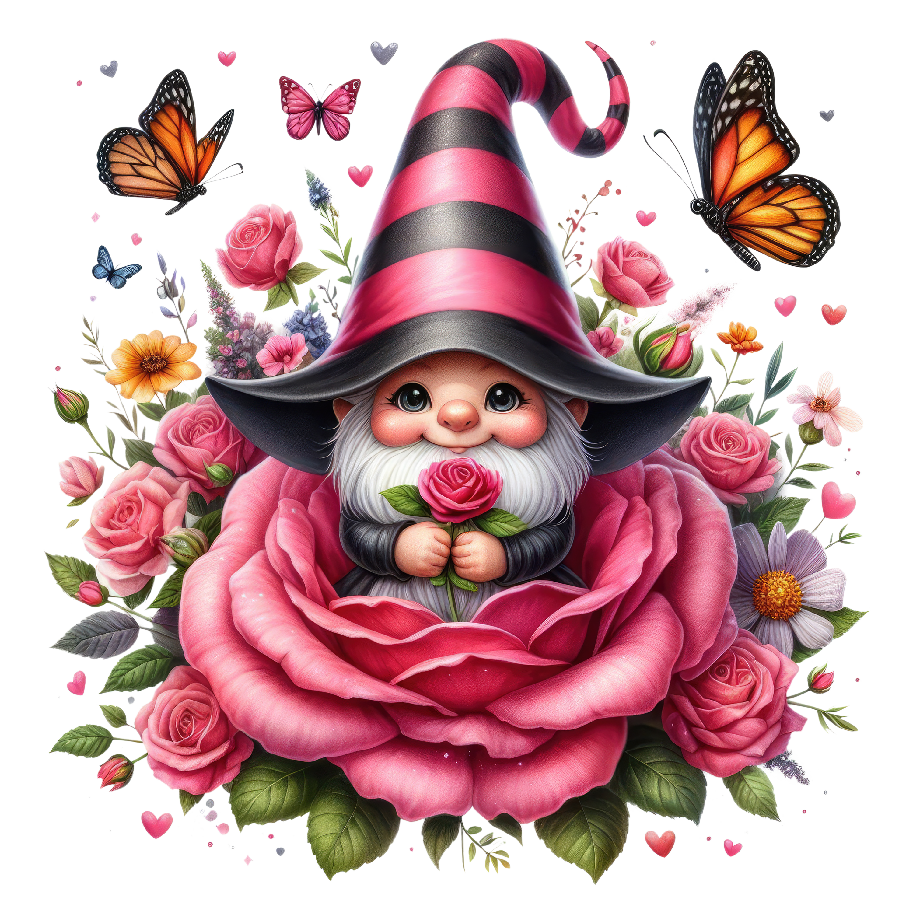 Gnomes and Roses DTF Transfer: Vibrant Fabric Appliques for Custom Apparel