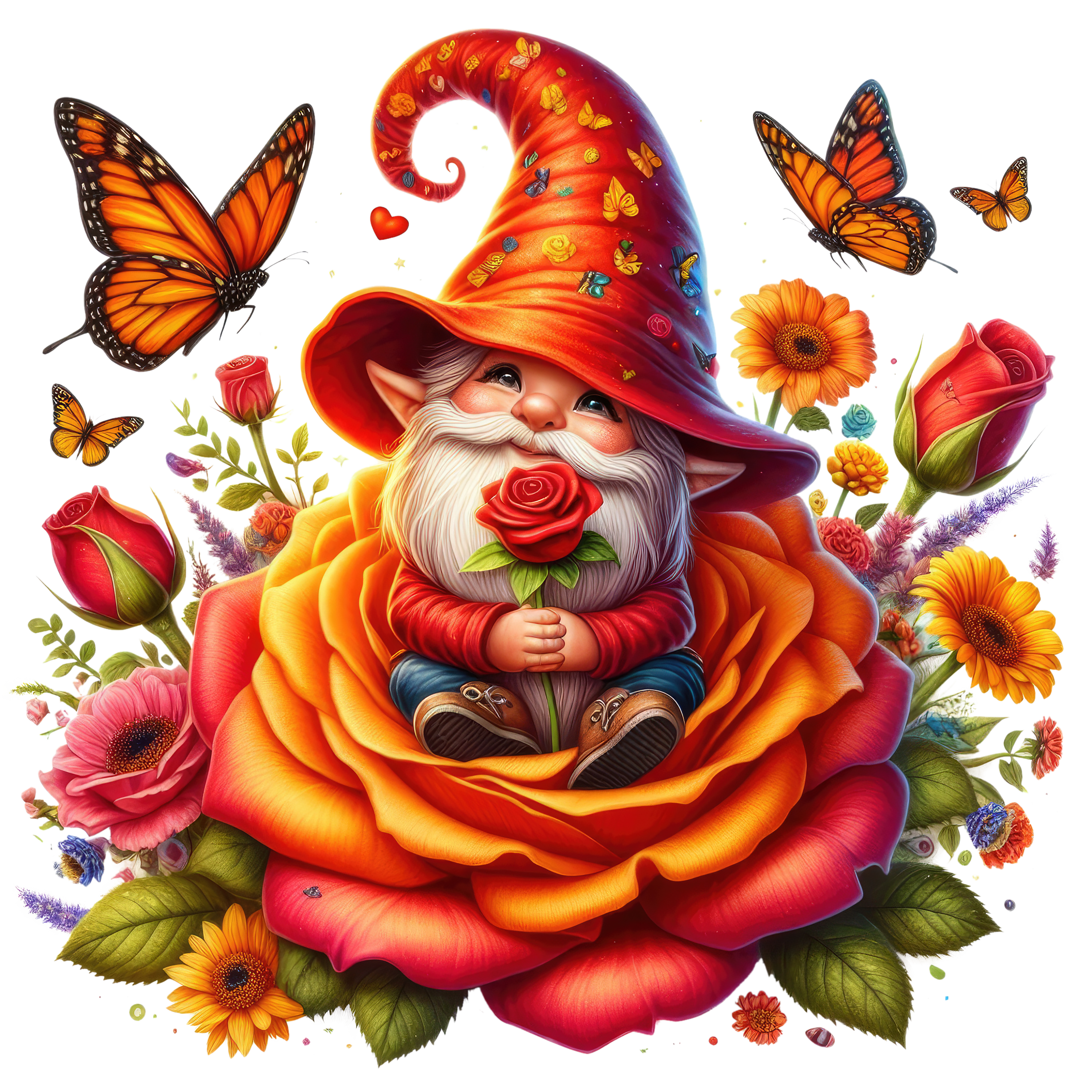 Gnomes and Roses DTF Transfer: Vibrant Fabric Appliques for Custom Apparel