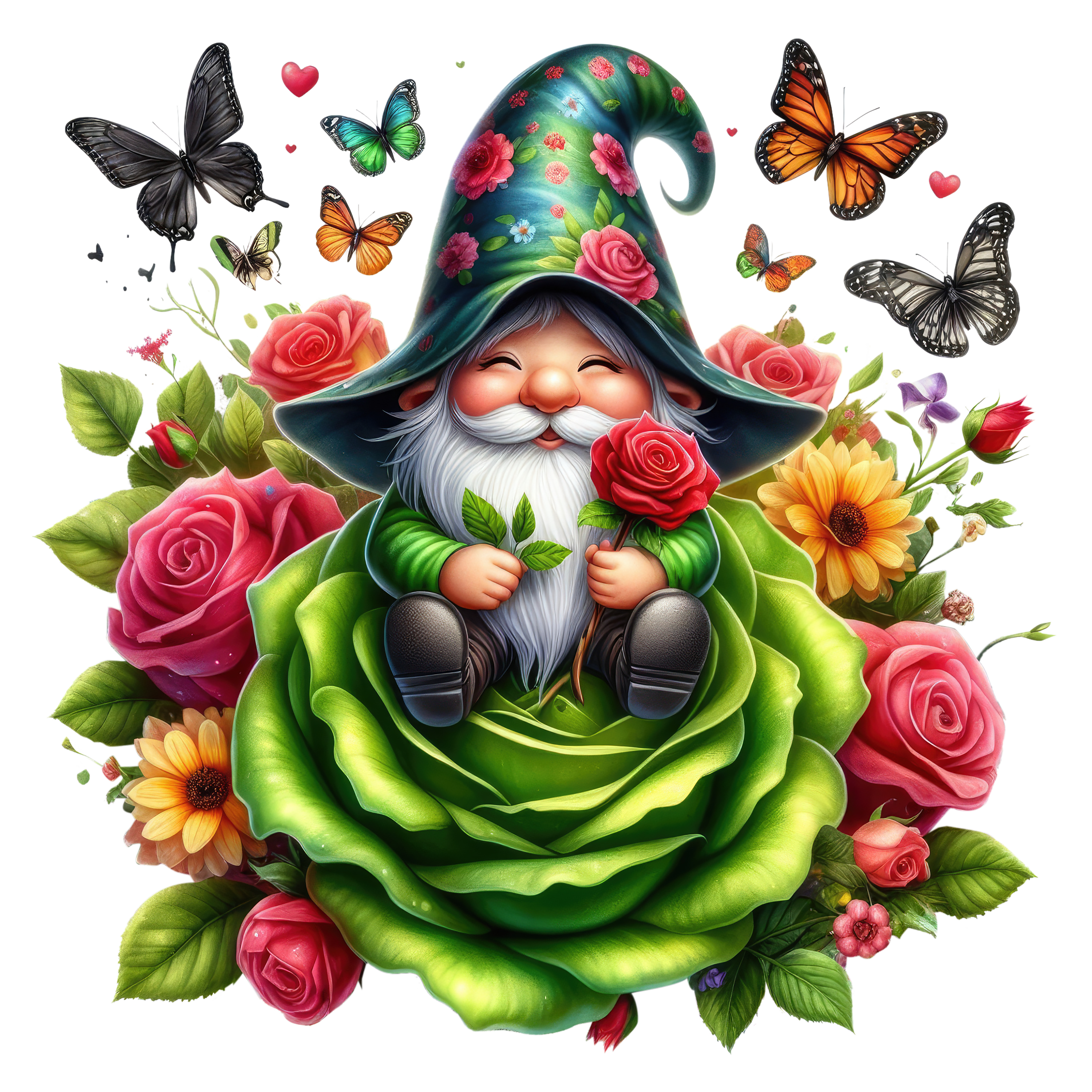 Gnomes and Roses DTF Transfer: Vibrant Fabric Appliques for Custom Apparel