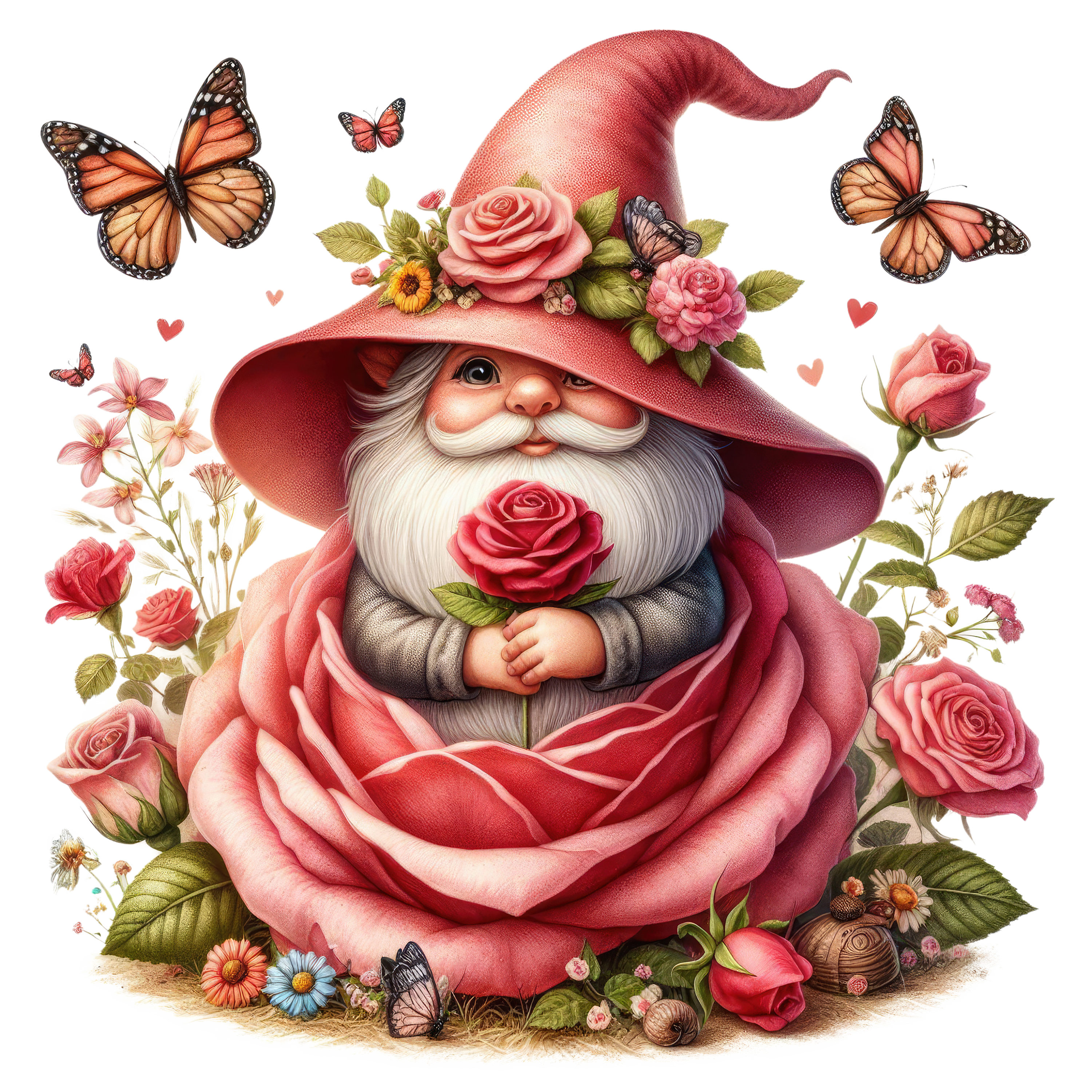 Gnomes and Roses DTF Transfer: Vibrant Fabric Appliques for Custom Apparel