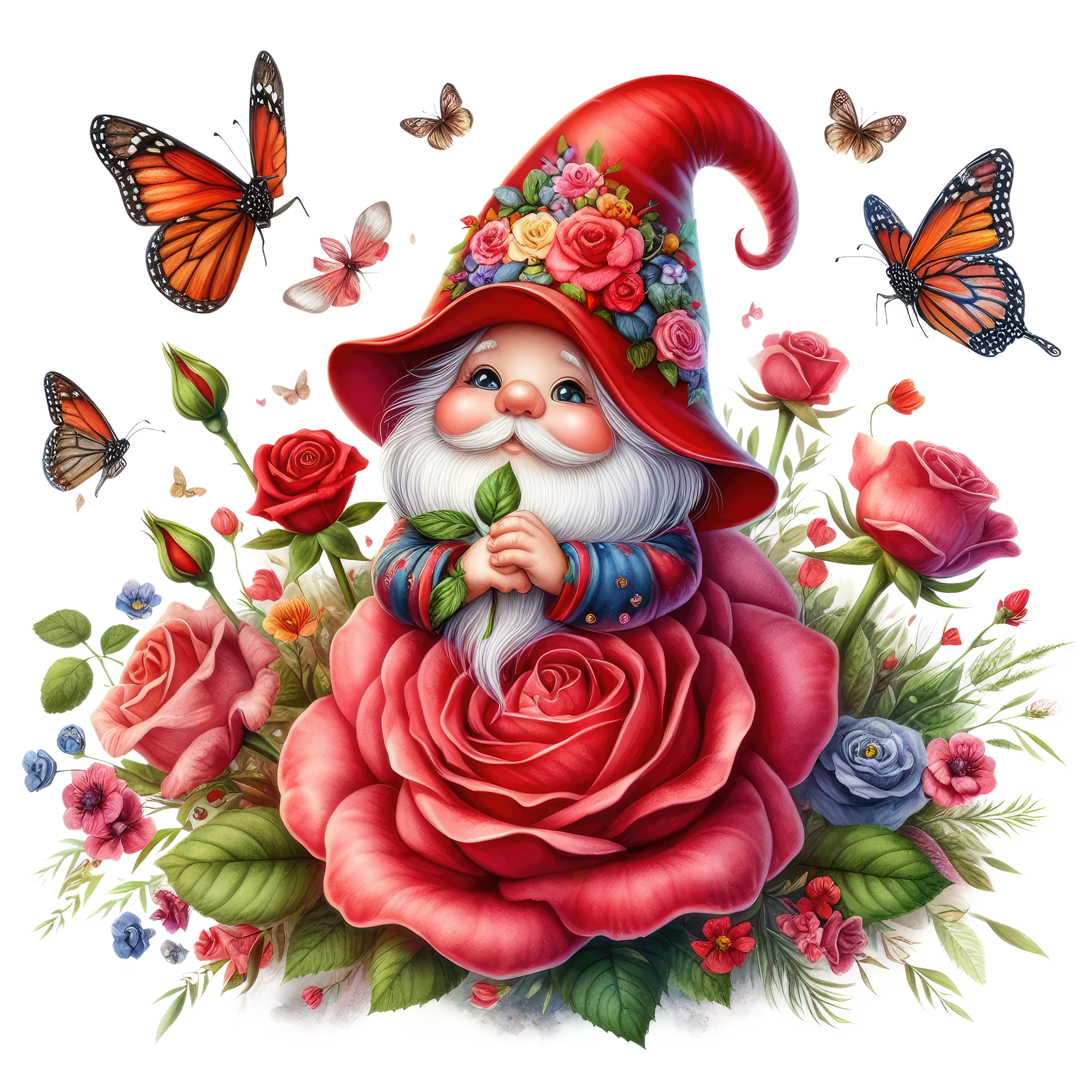 Gnomes and Roses DTF Transfer: Vibrant Fabric Appliques for Custom Apparel