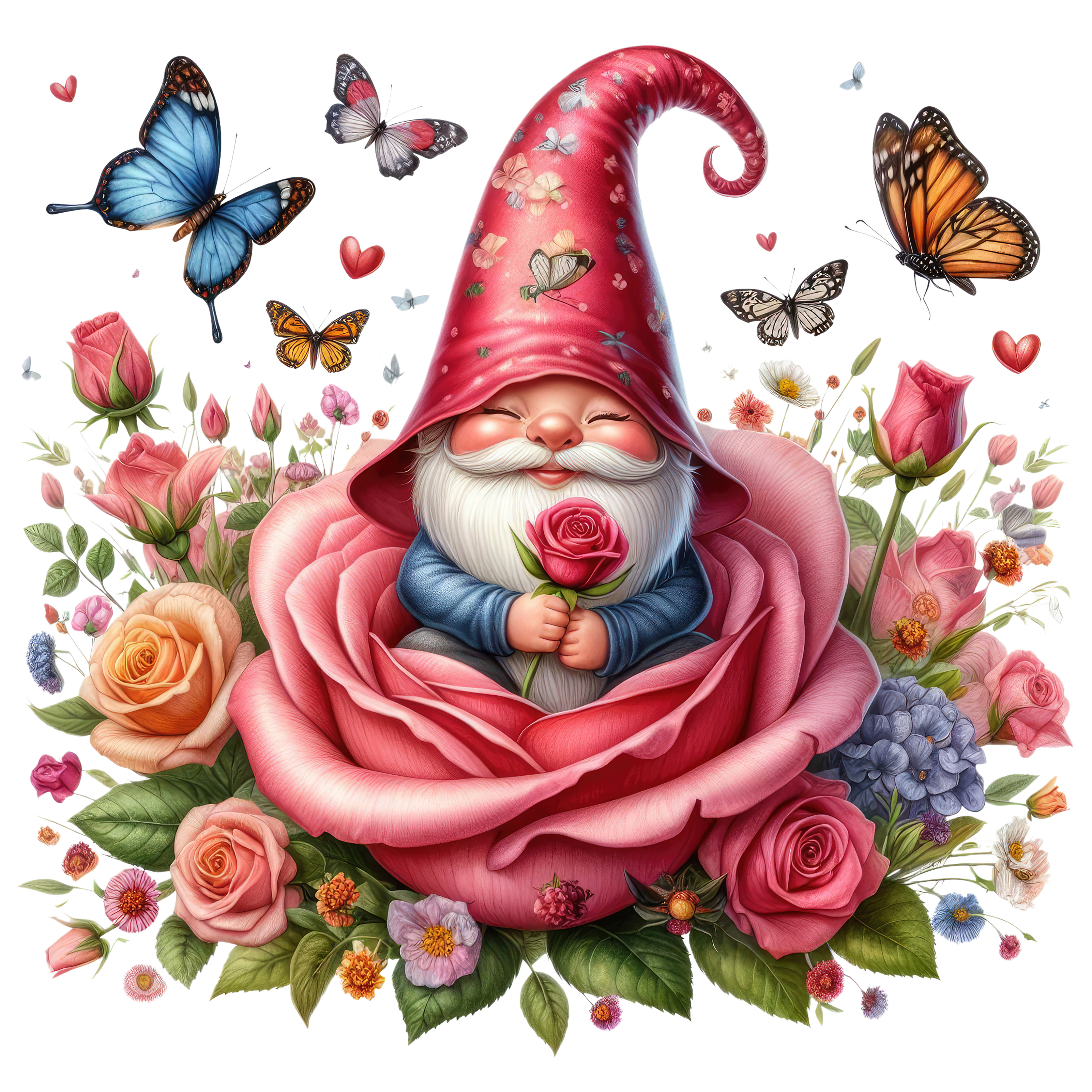 Gnomes and Roses DTF Transfer: Vibrant Fabric Appliques for Custom Apparel