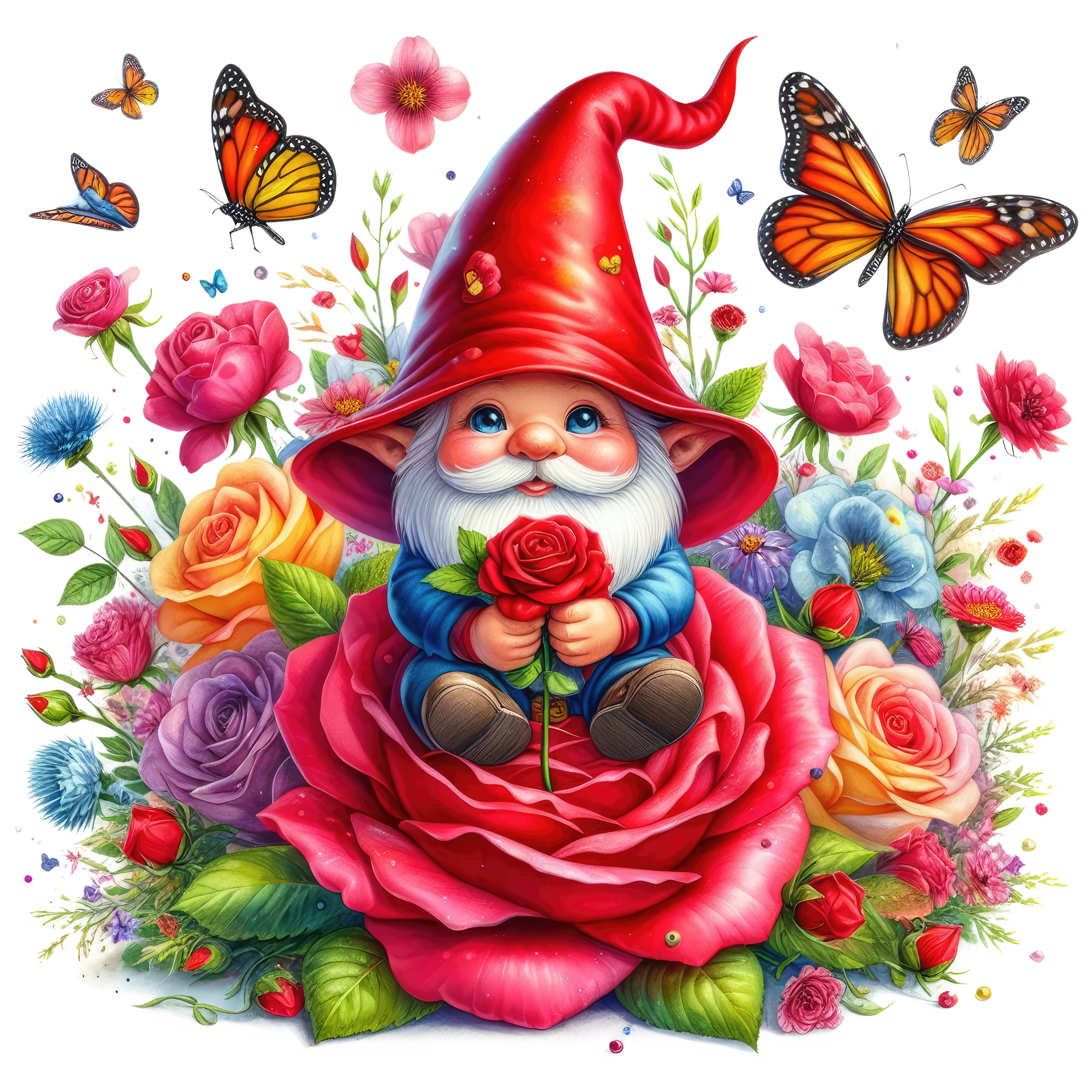 Gnomes and Roses DTF Transfer: Vibrant Fabric Appliques for Custom Apparel