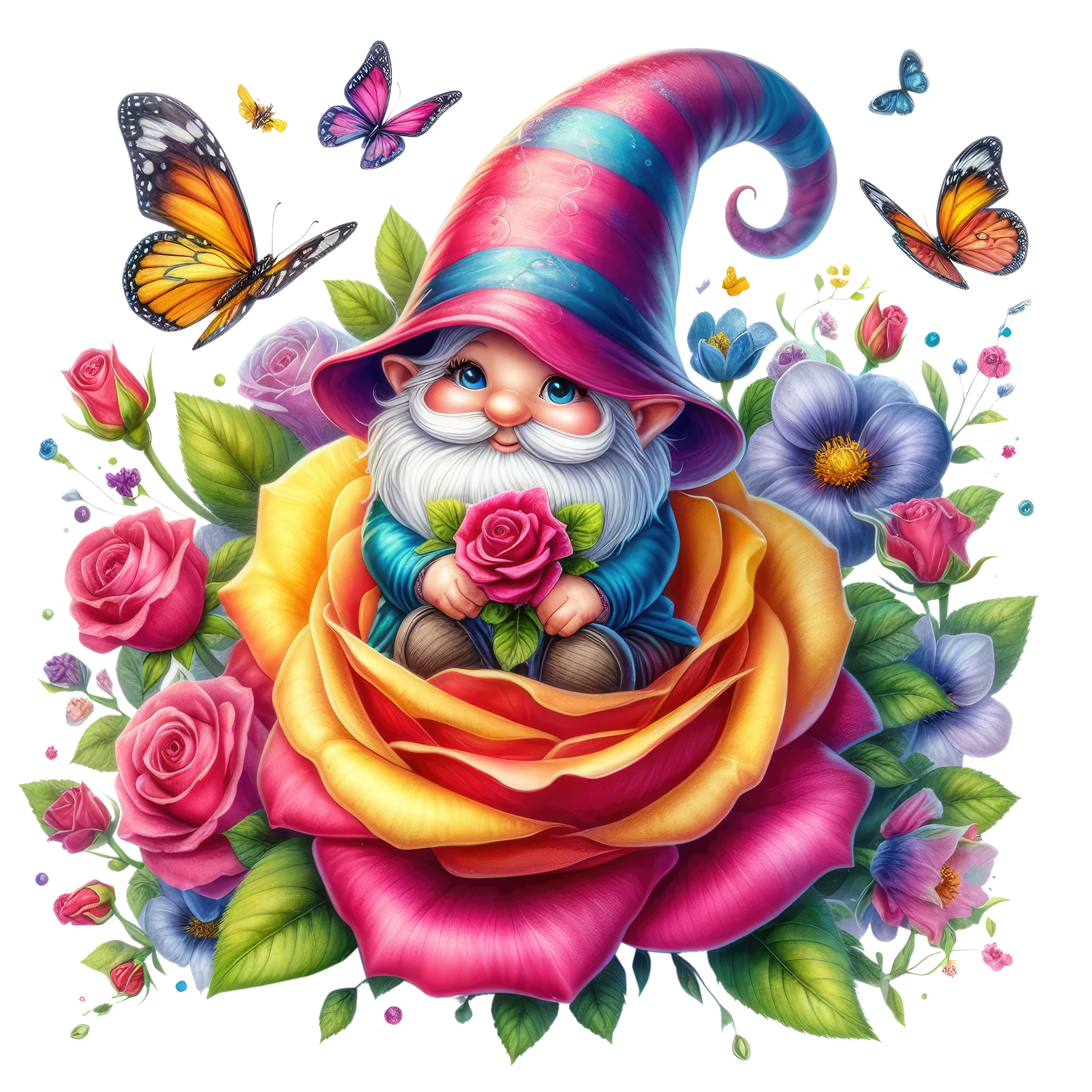 Gnomes and Roses DTF Transfer: Vibrant Fabric Appliques for Custom Apparel