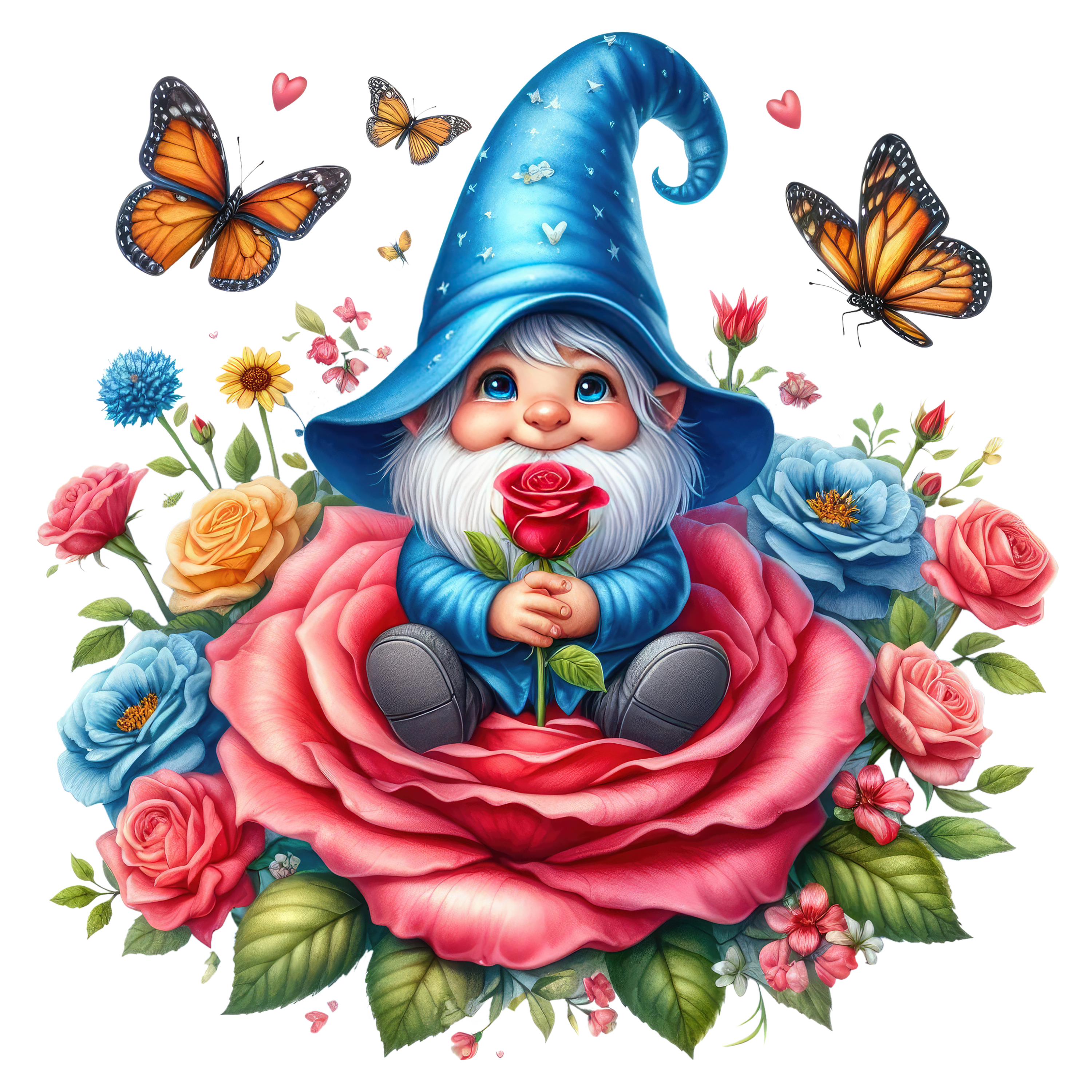 Gnomes and Roses DTF Transfer: Vibrant Fabric Appliques for Custom Apparel