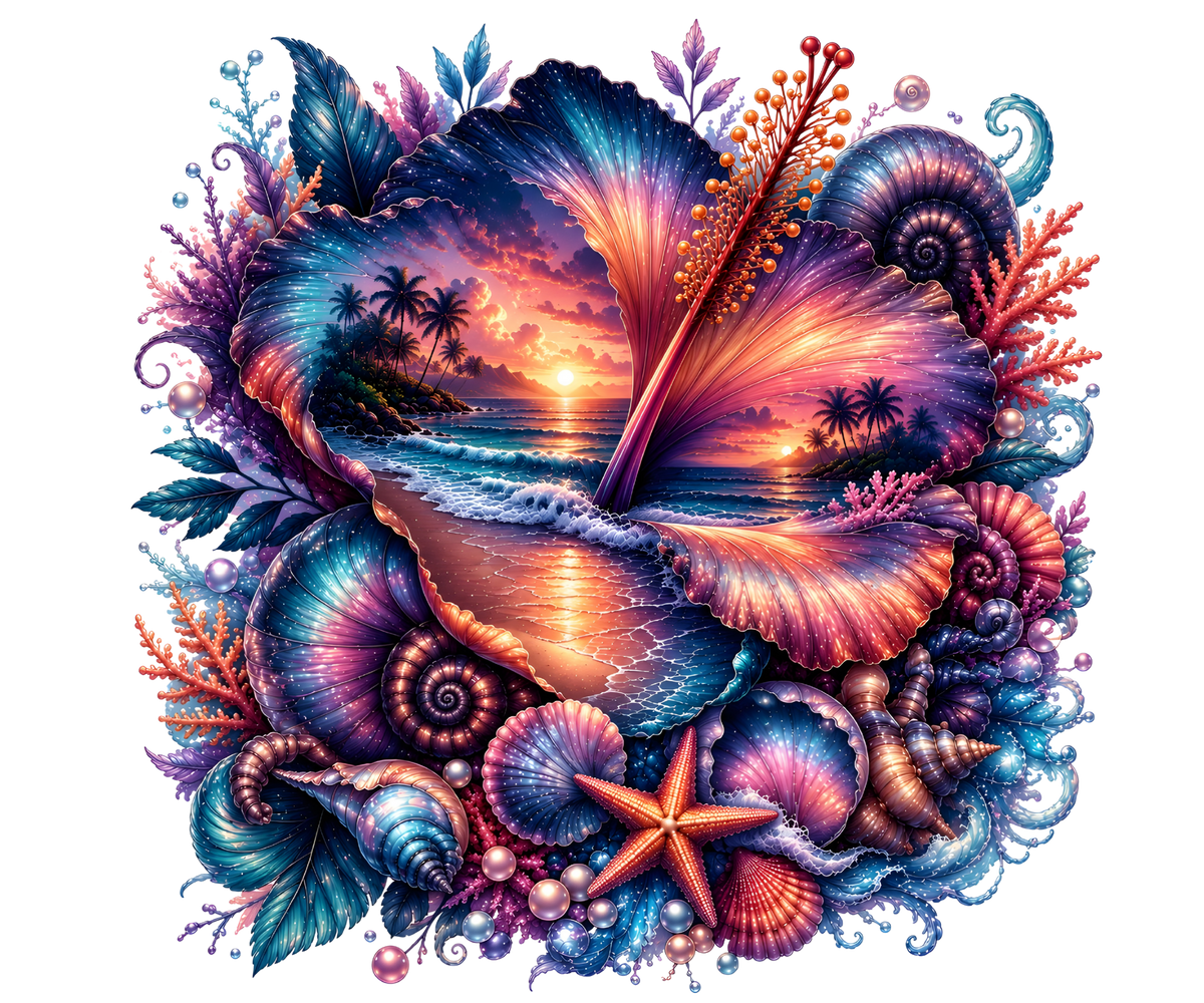 Double Exposure Tropical Hibiscus Heat Transfer Ready to Press