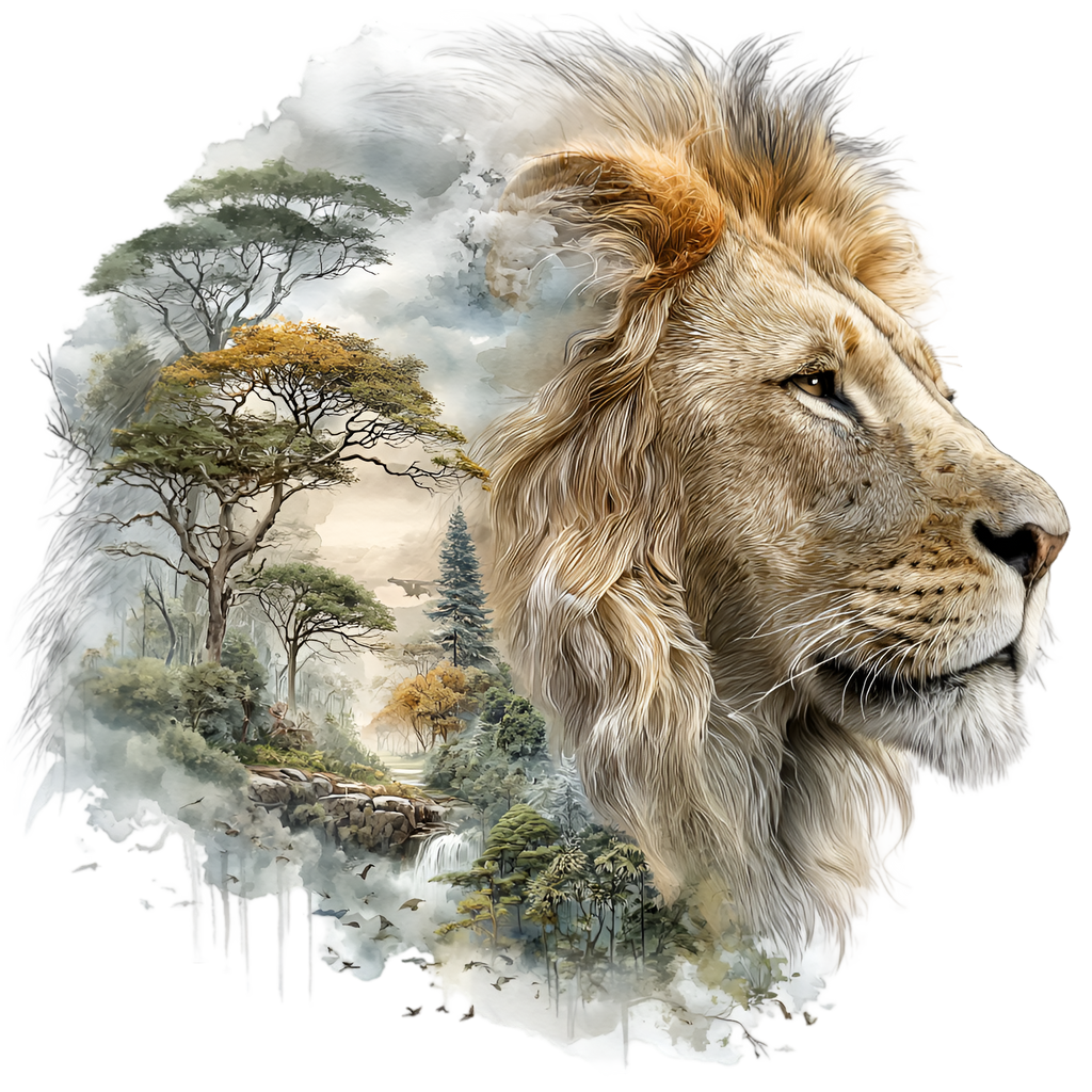 Lion Savannah Double Exposure Heat Transfer