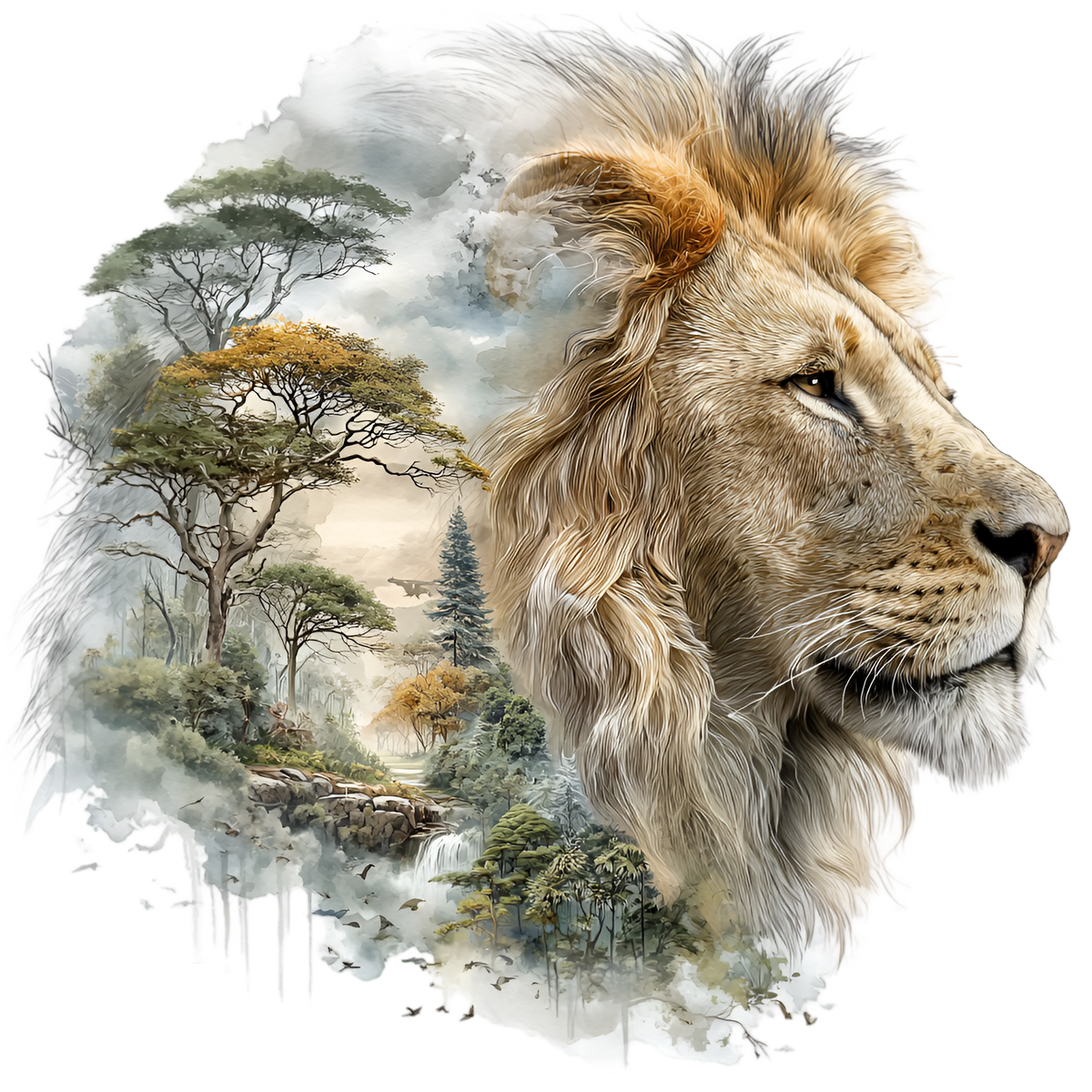 Lion Savannah Double Exposure Heat Transfer