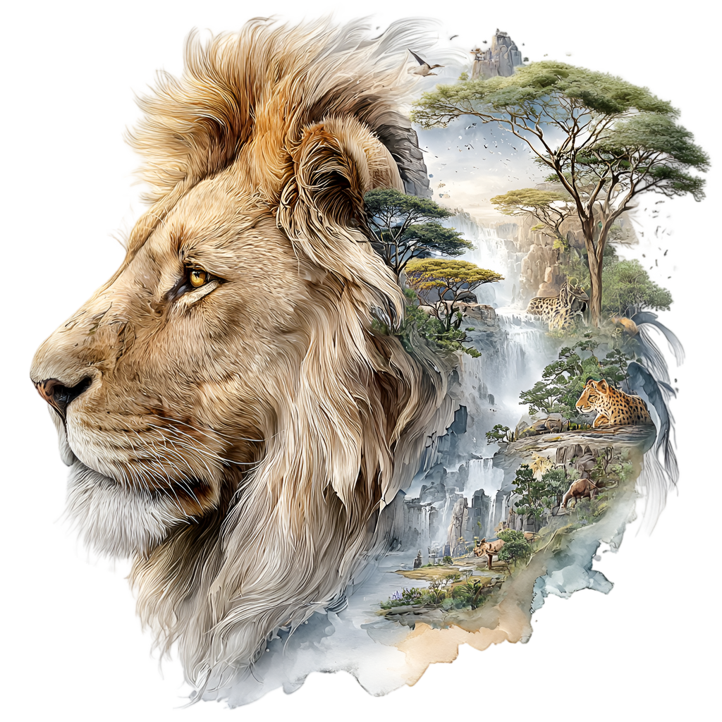 Lion Savannah Double Exposure Heat Transfer