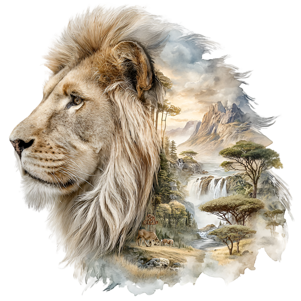 Lion Savannah Double Exposure Heat Transfer