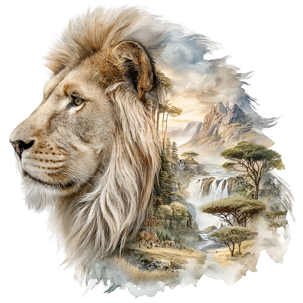 Lion Savannah Double Exposure Heat Transfer