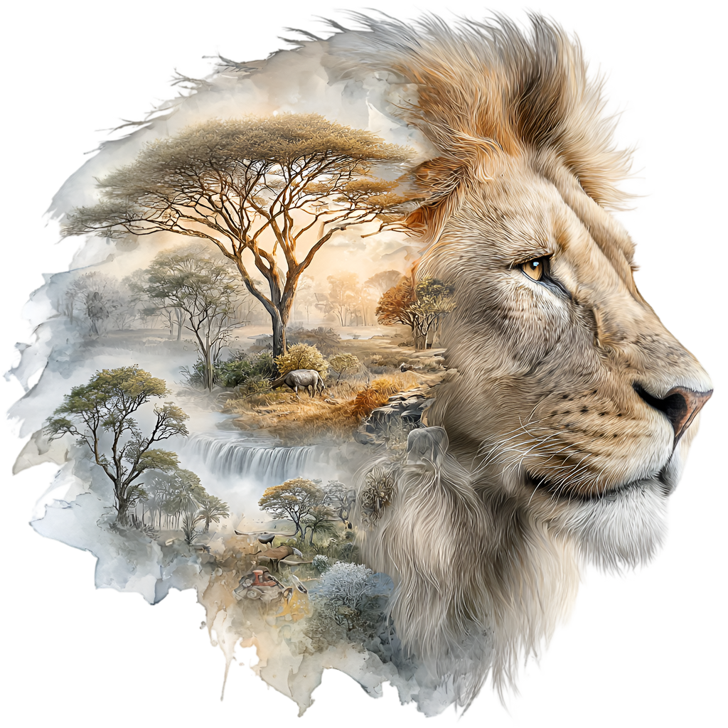 Lion Savannah Double Exposure Heat Transfer