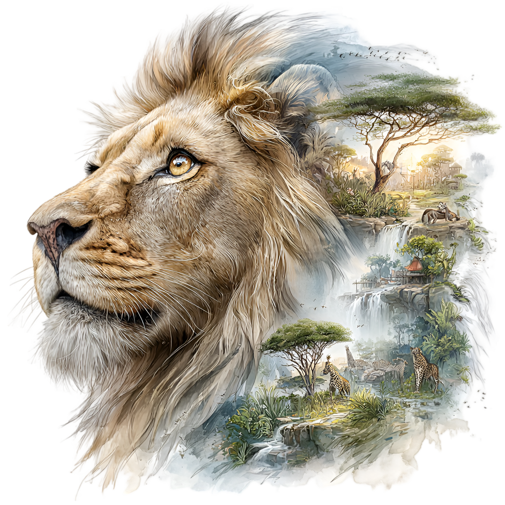 Lion Savannah Double Exposure Heat Transfer