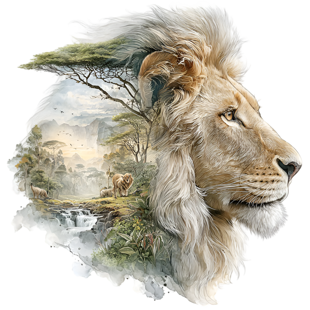 Lion Savannah Double Exposure Heat Transfer