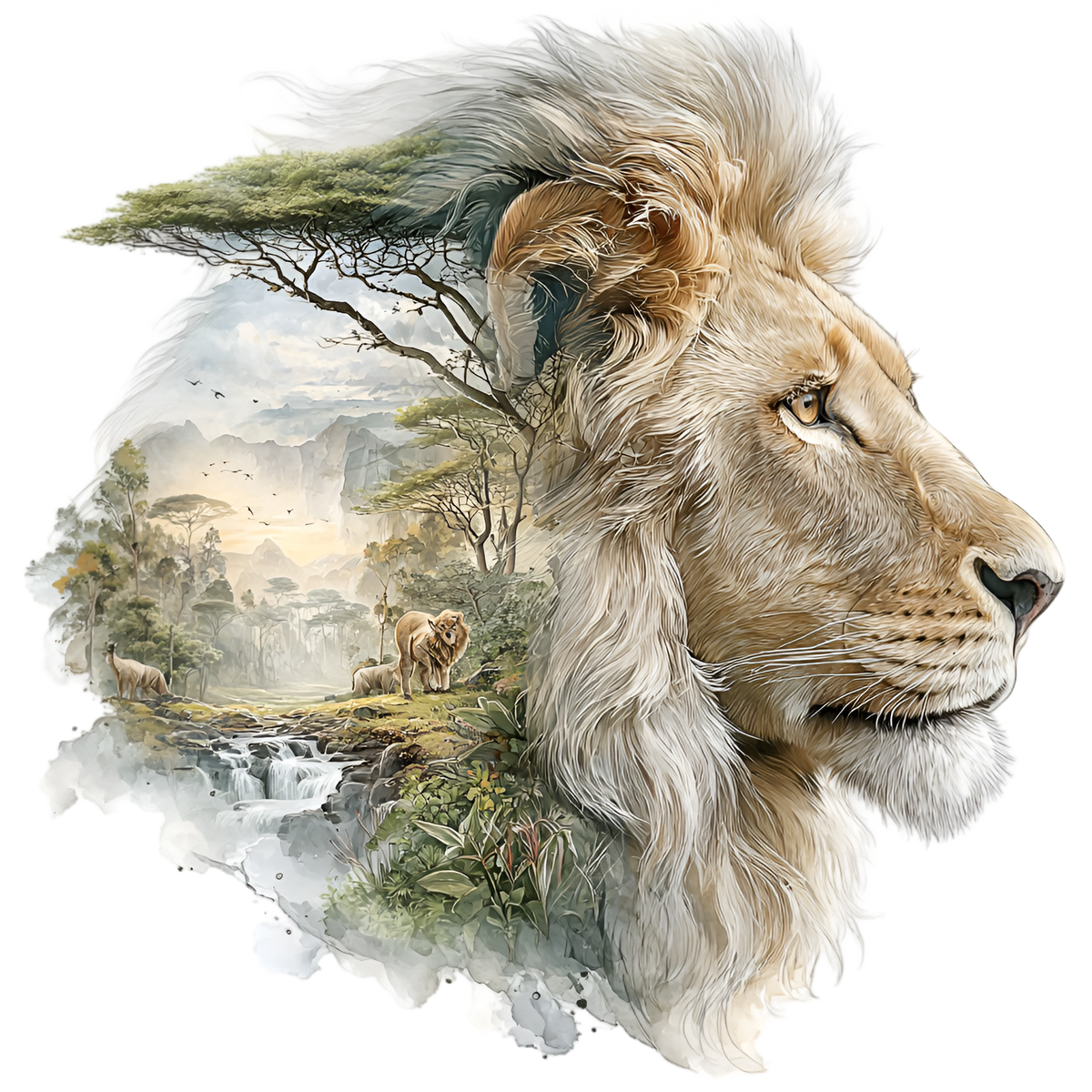Lion Savannah Double Exposure Heat Transfer