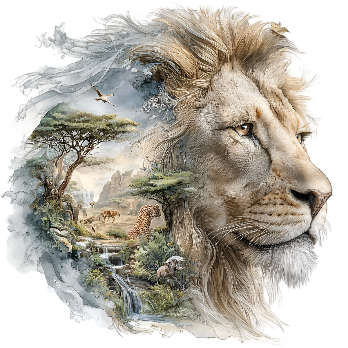 Lion Savannah Double Exposure Heat Transfer