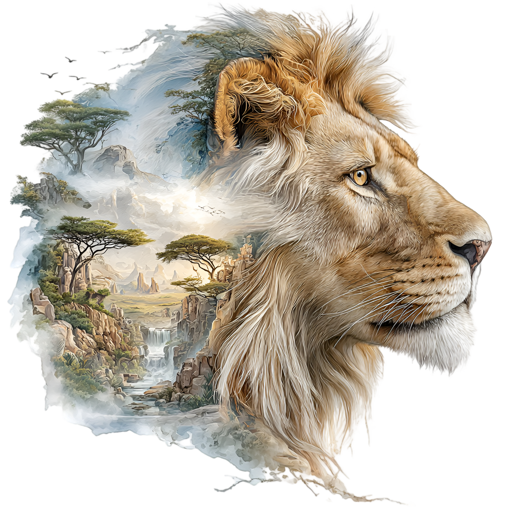 Lion Savannah Double Exposure Heat Transfer