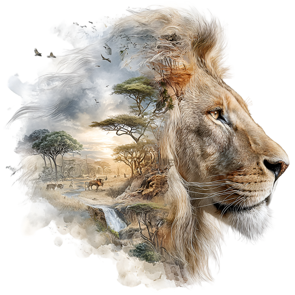 Lion Savannah Double Exposure Heat Transfer