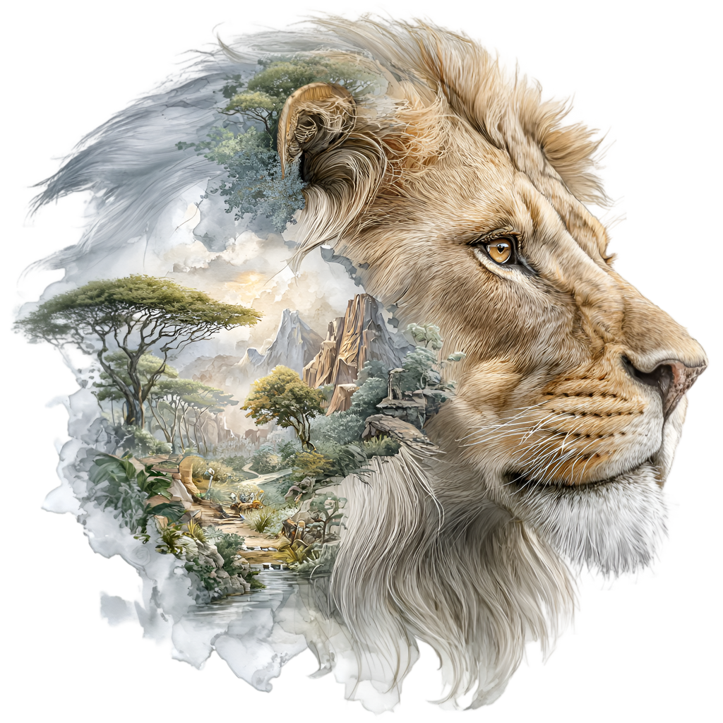 Lion Savannah Double Exposure Heat Transfer