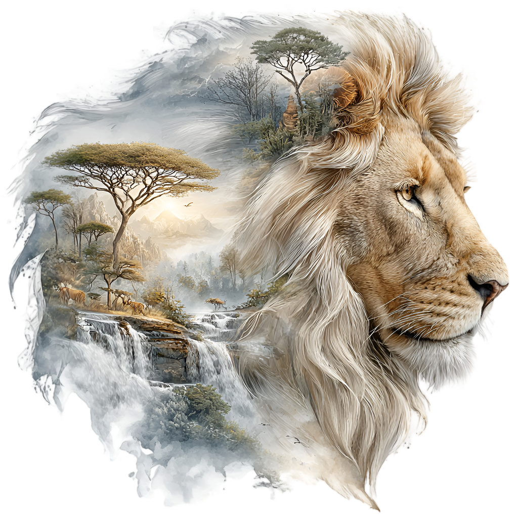 Lion Savannah Double Exposure Heat Transfer