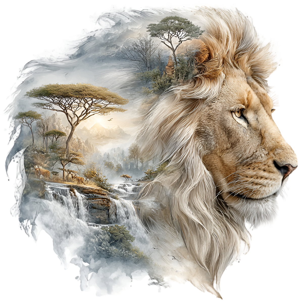 Lion Savannah Double Exposure Heat Transfer