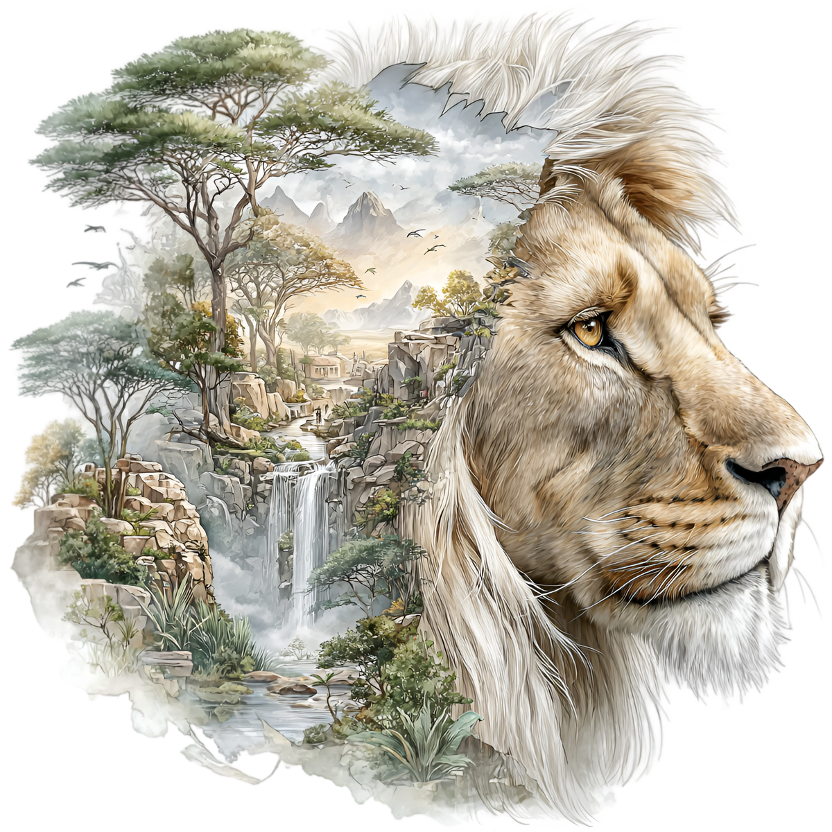 Lion Savannah Double Exposure Heat Transfer