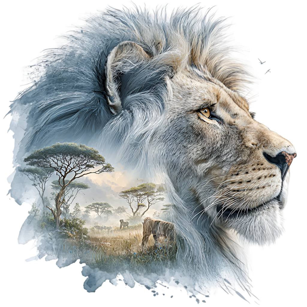 Lion Savannah Double Exposure Heat Transfer