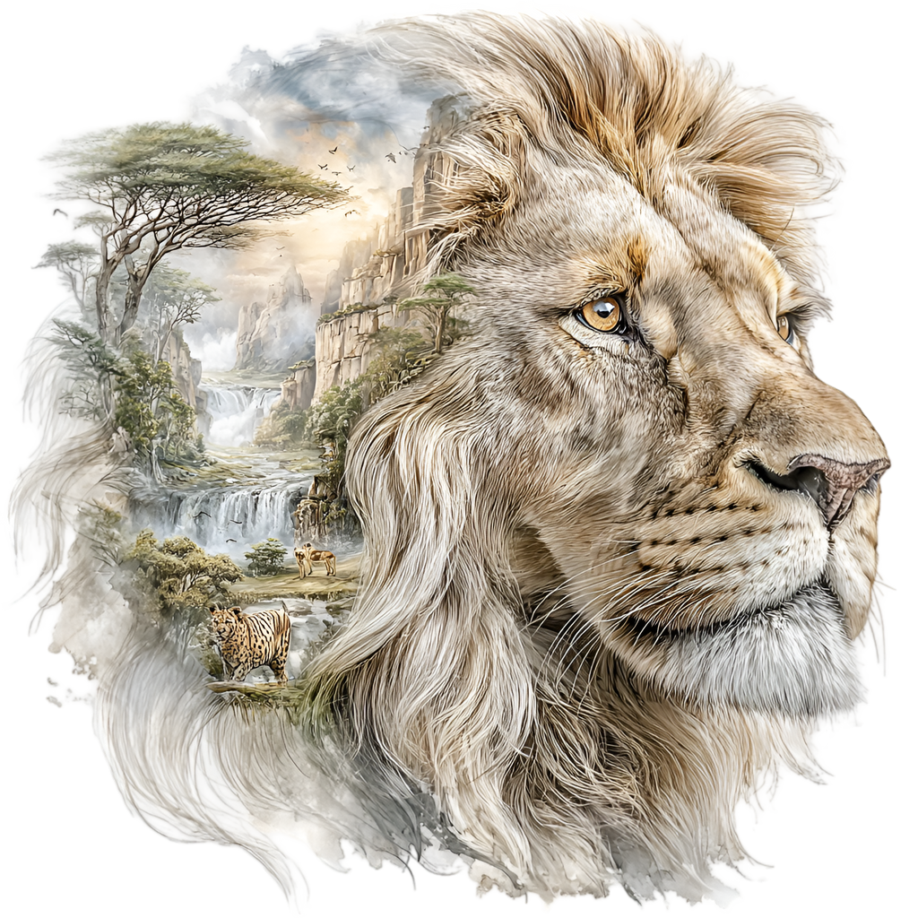 Lion Savannah Double Exposure Heat Transfer