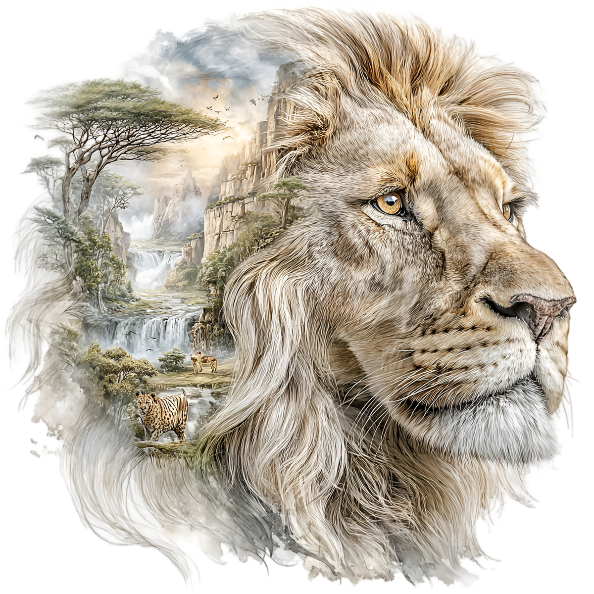 Lion Savannah Double Exposure Heat Transfer