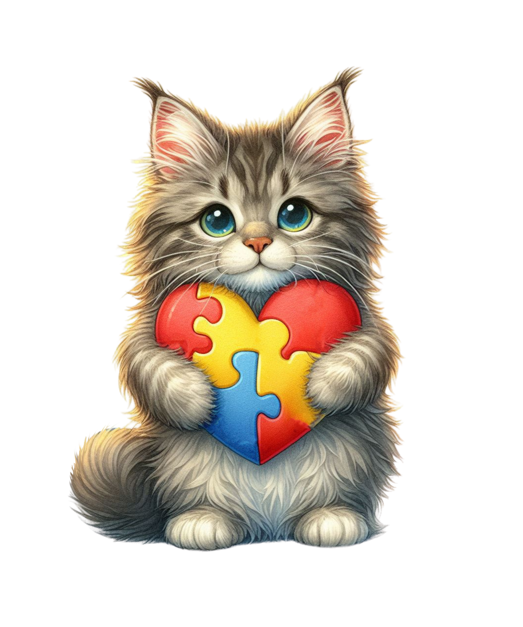 Cats Holding Autism Puzzle Heart Heat Transfer