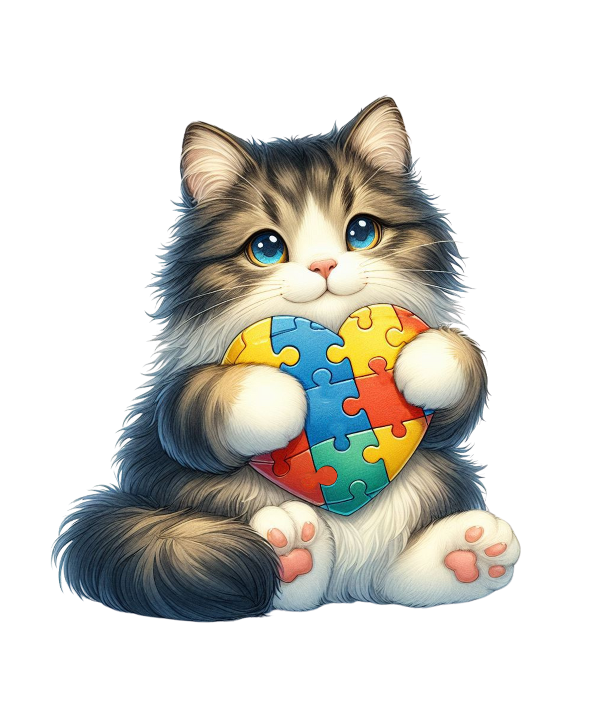 Cats Holding Autism Puzzle Heart Heat Transfer