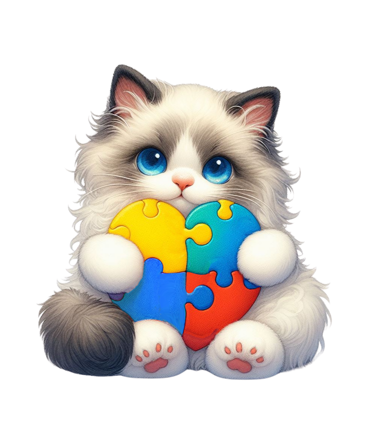 Cats Holding Autism Puzzle Heart Heat Transfer