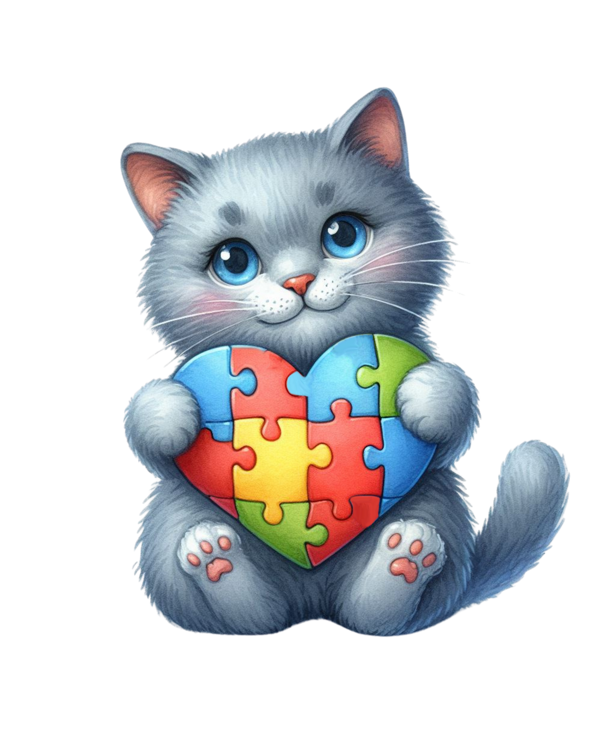 Cats Holding Autism Puzzle Heart Heat Transfer