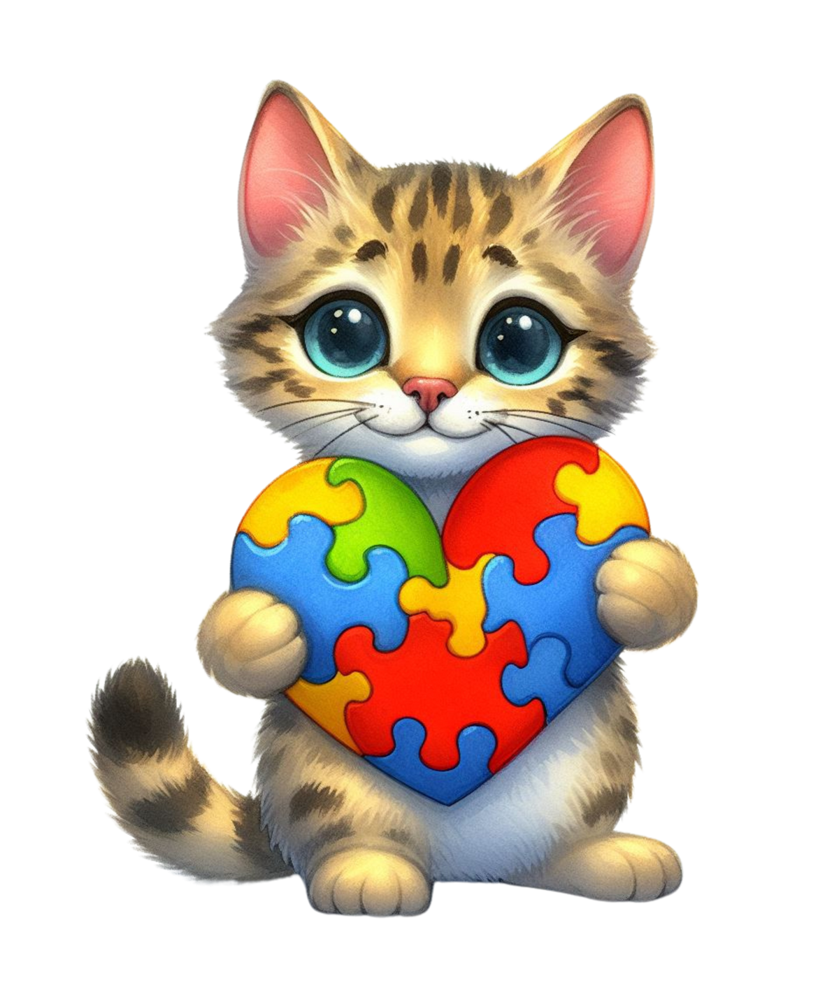 Cats Holding Autism Puzzle Heart Heat Transfer