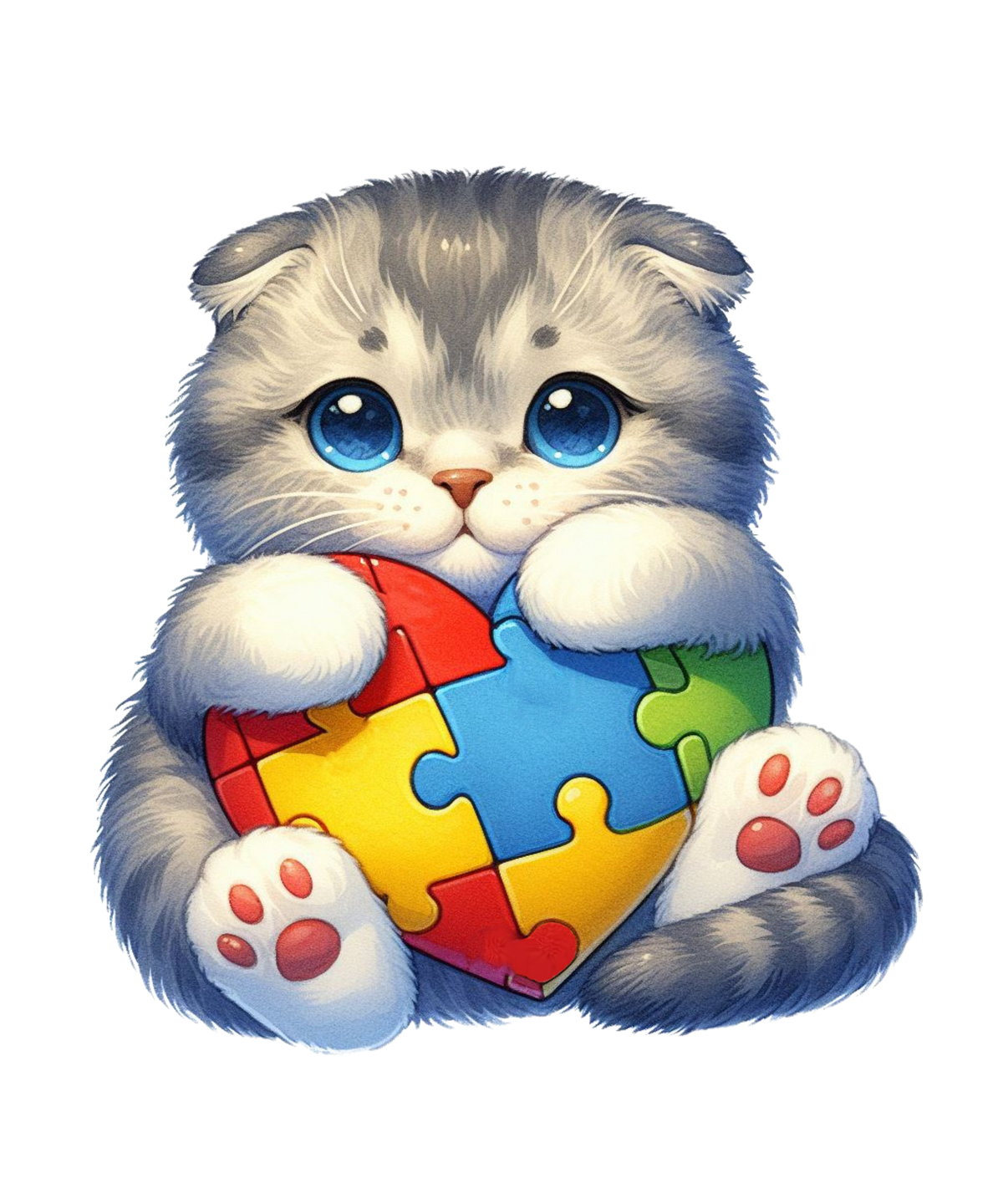 Cats Holding Autism Puzzle Heart Heat Transfer