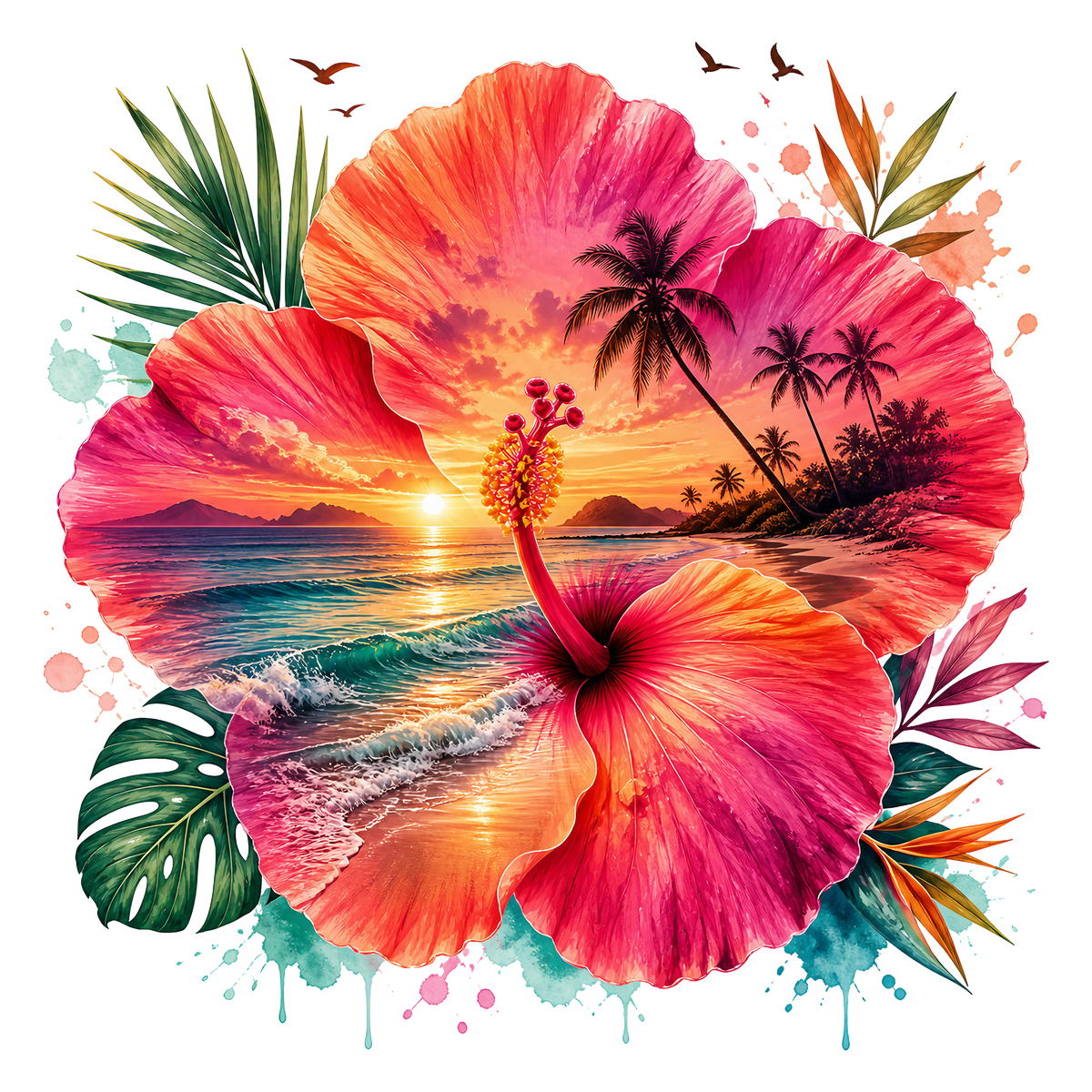 Tropical Hibiscus Heat Transfer Ready to Press