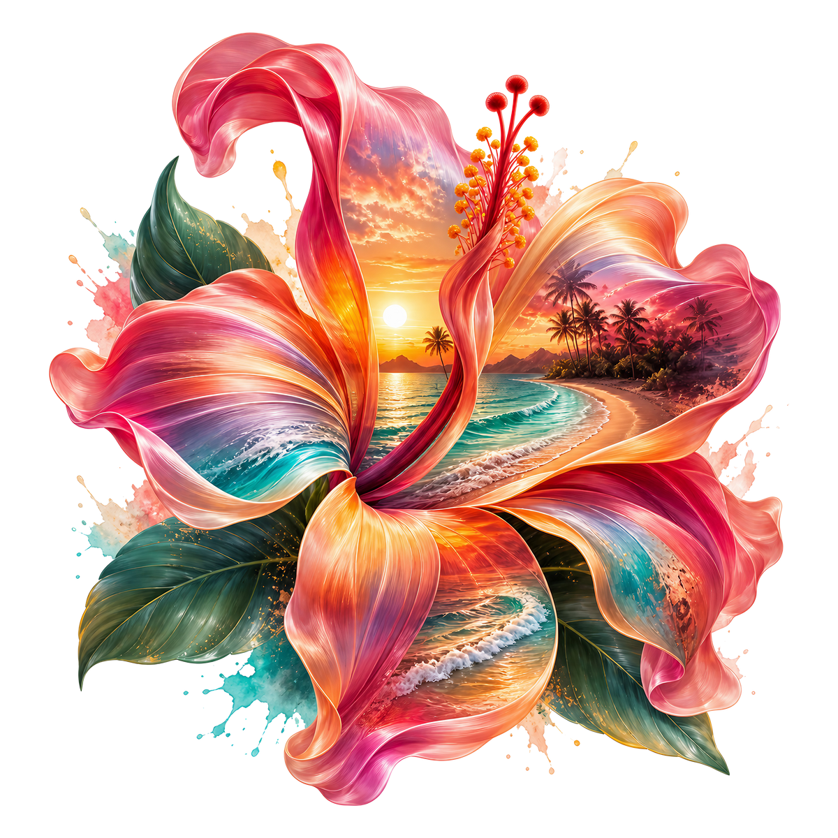 Tropical Hibiscus Heat Transfer Ready to Press