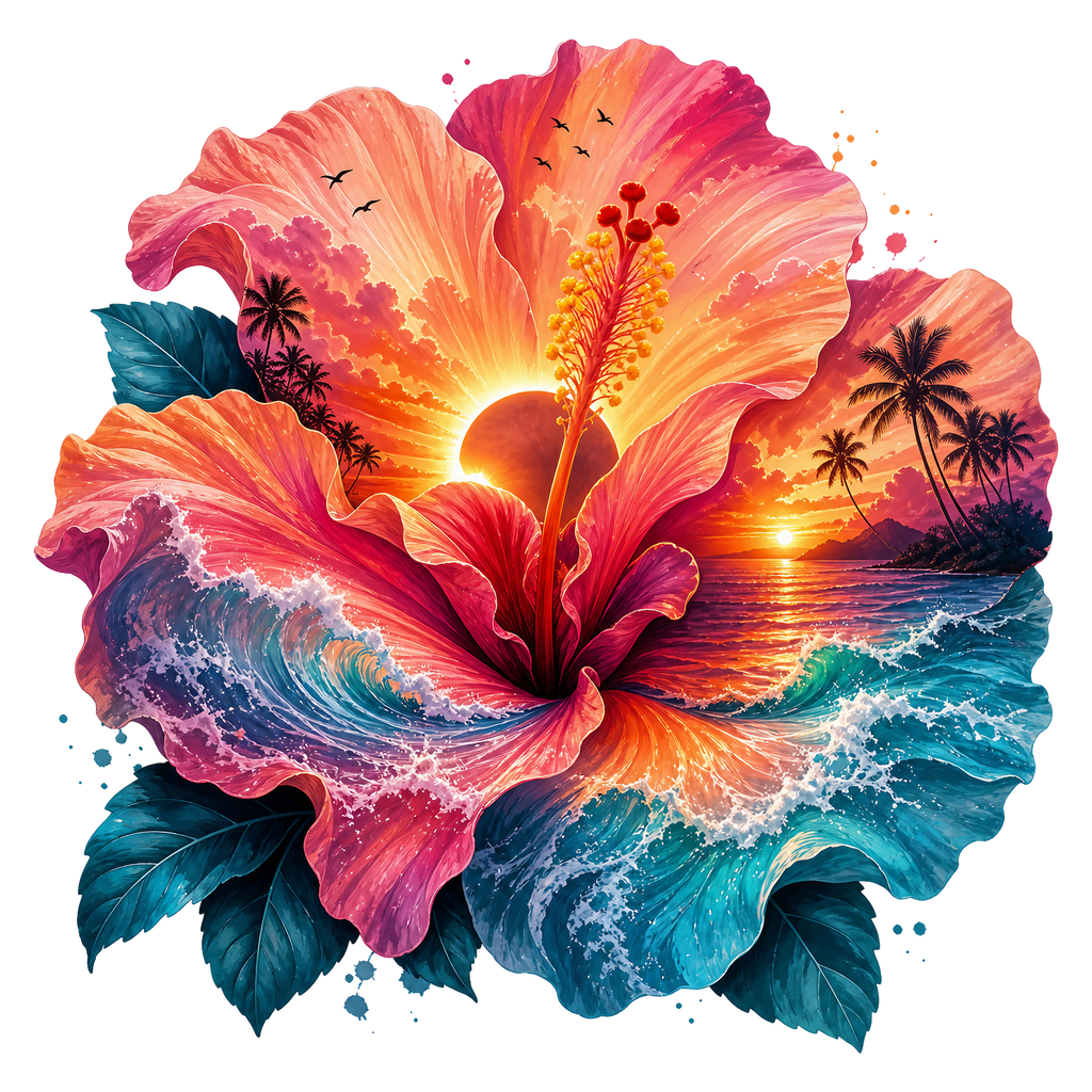 Tropical Hibiscus Heat Transfer Ready to Press